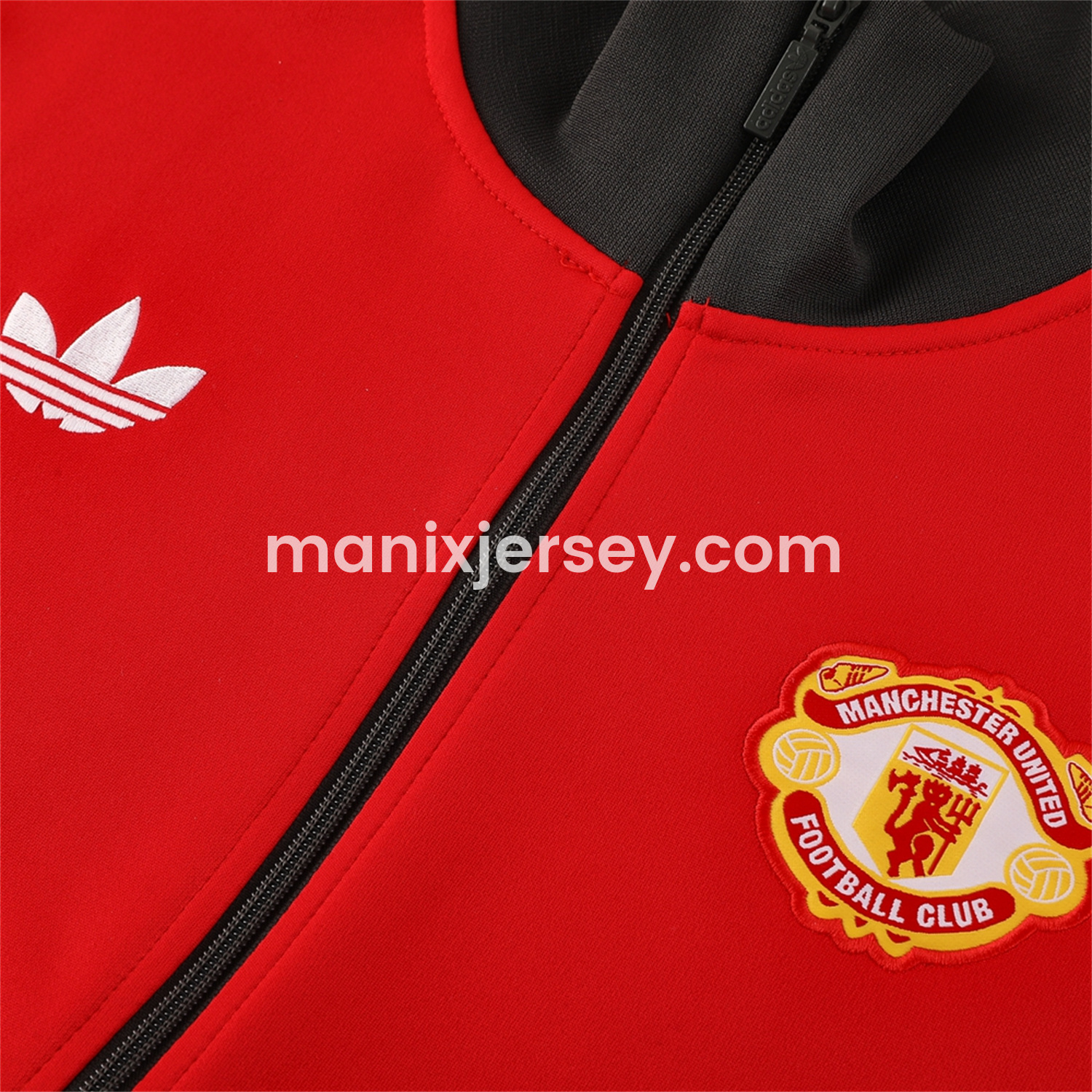 ManixJersey.com | Manchester United 24-25 Throwback Jacket Training Tracksuit - Red Jackets & Grey Pants -Customize Name, Number and Patch | Worldwide Shipping