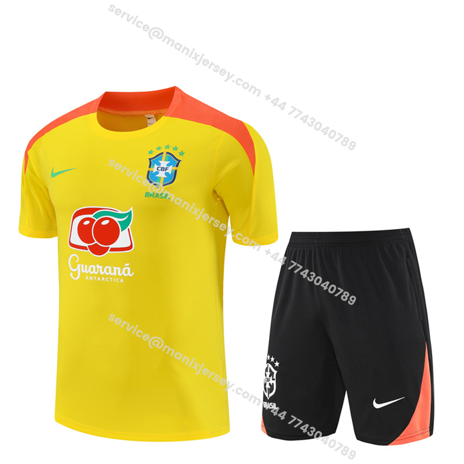 ManixJersey.com | Brazil 25-26 Short-Sleeve Training Set - Yellow Top & Black Shorts -Customize Name, Number and Patch | Worldwide Shipping