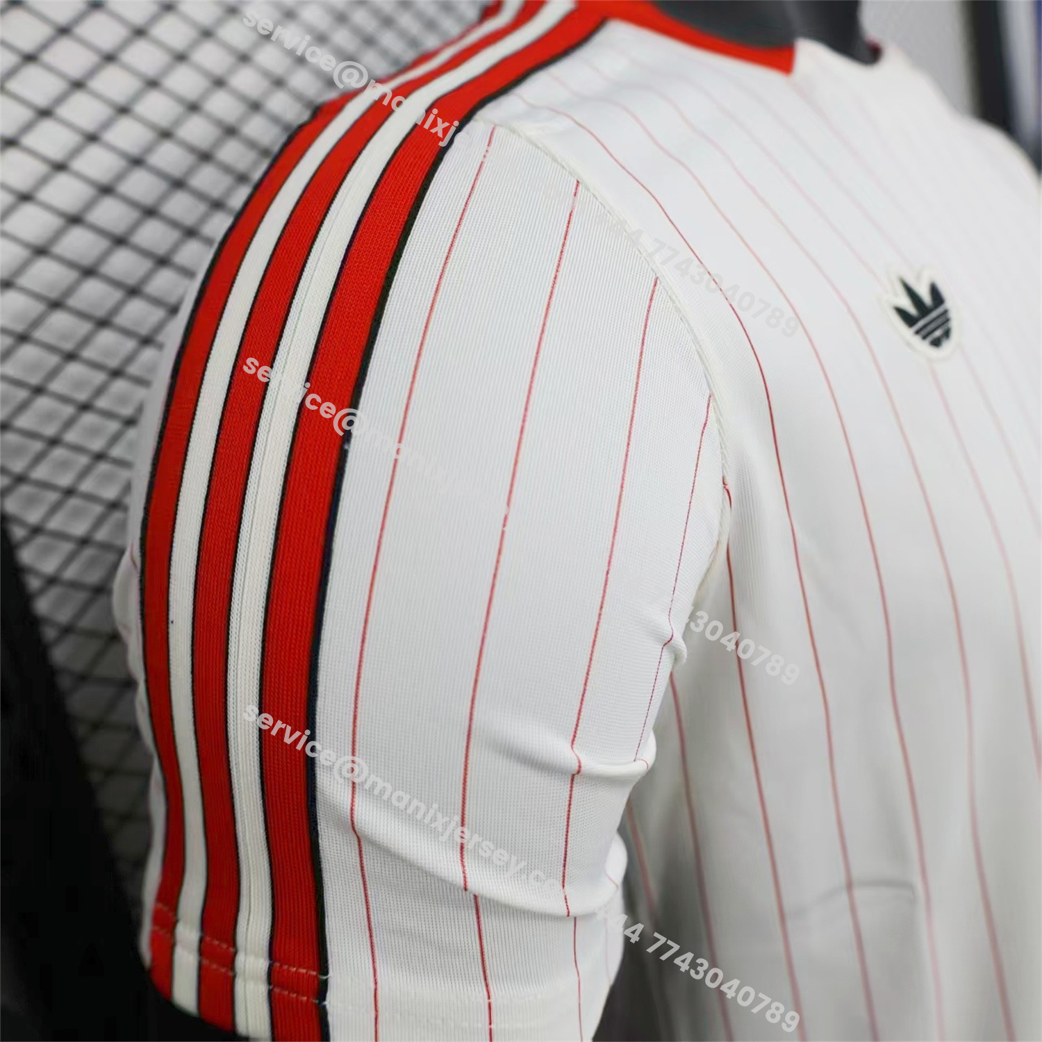 ManixJersey.com | Benfica 25-26 Trefoil Red Lines White Travel Jersey - Player Version -Customize Name, Number and Patch | Worldwide Shipping