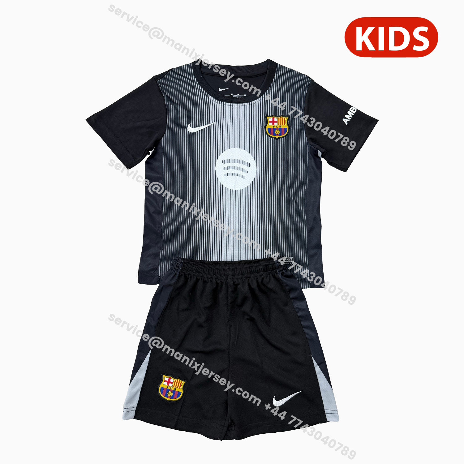 ManixJersey.com | Barcelona 25-26 Black Goalkeeper Kids Kit -Customize Name, Number and Patch | Worldwide Shipping