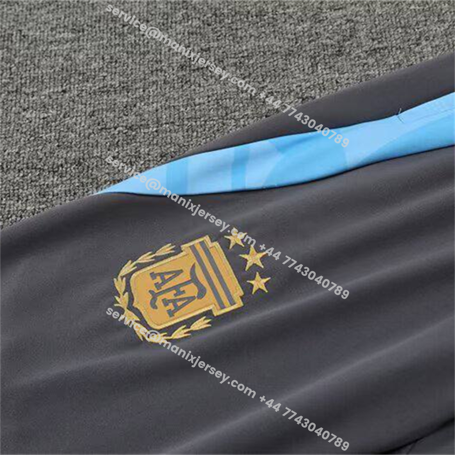 ManixJersey.com | Argentina 25-26 Long Sleeve Training Set - Gold Top and Grey Pants -Customize Name, Number and Patch | Worldwide Shipping