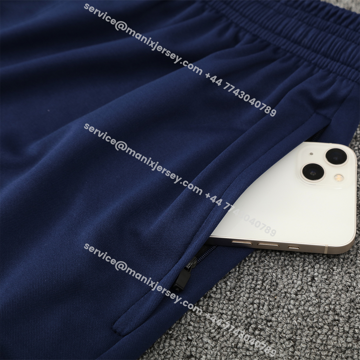 ManixJersey.com | Atletico Madrid Short-Sleeve Training Set - Red White Top & Blue Shorts -Customize Name, Number and Patch | Worldwide Shipping