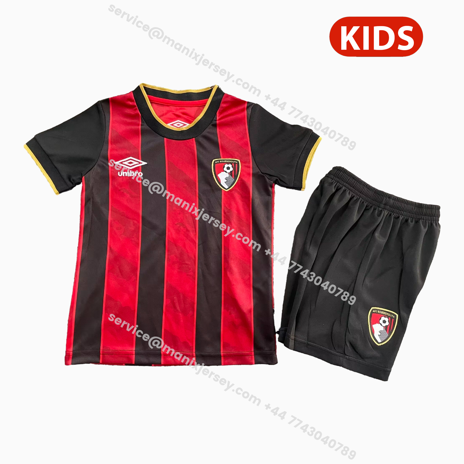 ManixJersey.com | Bournemouth 25-26 Home Kids Kit -Customize Name, Number and Patch | Worldwide Shipping