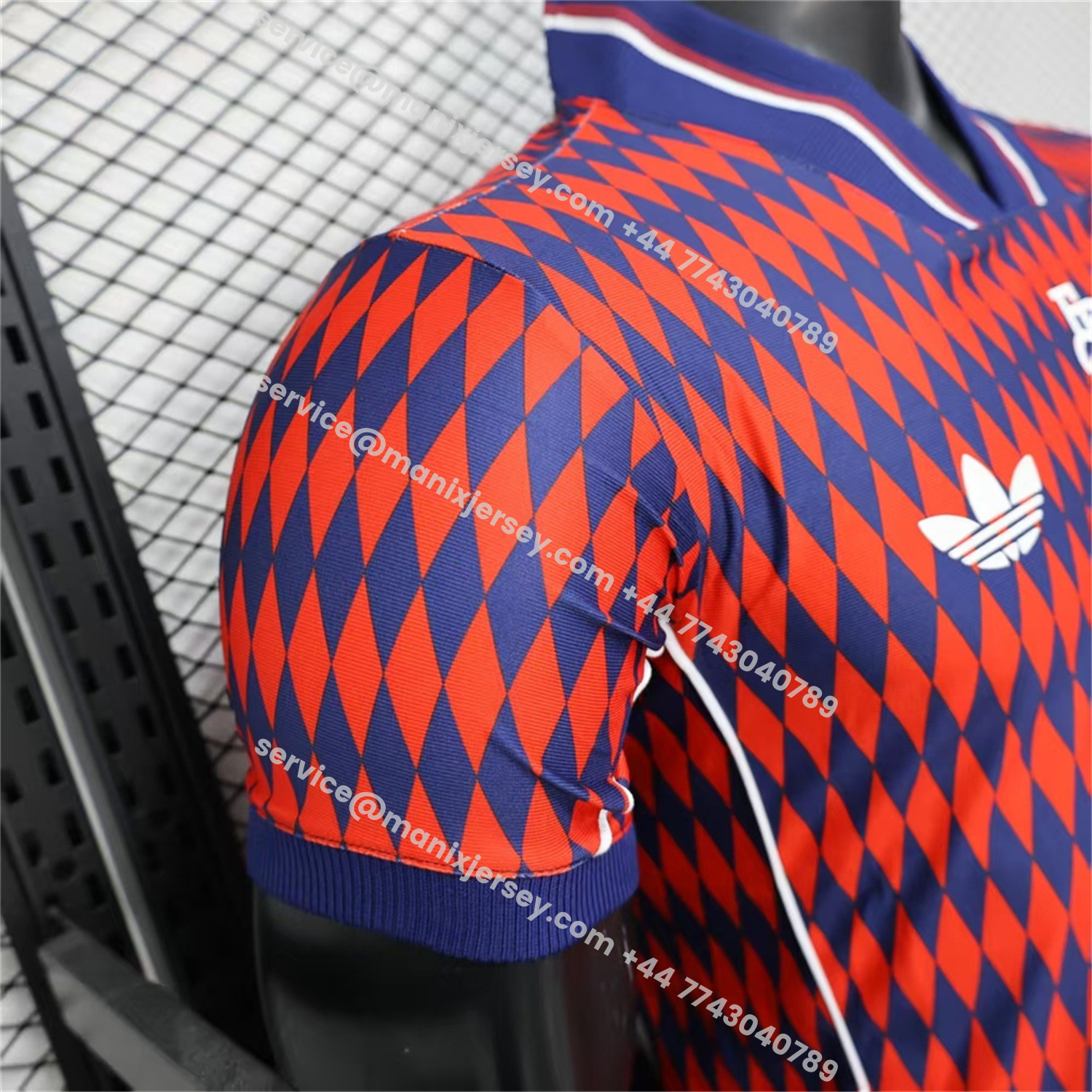 ManixJersey.com | Bayern Munich 25-26 Trefoil Retro Style Red And Deep Blue Jersey - Player Version -Customize Name, Number and Patch | Worldwide Shipping