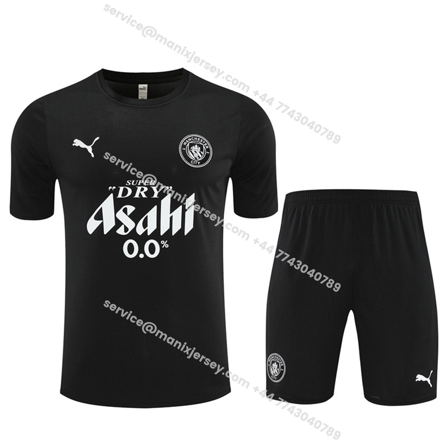 ManixJersey.com | Manchester City 25-26 Kids Short-Sleeve Training Set - Black Top & Black Shorts -Customize Name, Number and Patch | Worldwide Shipping