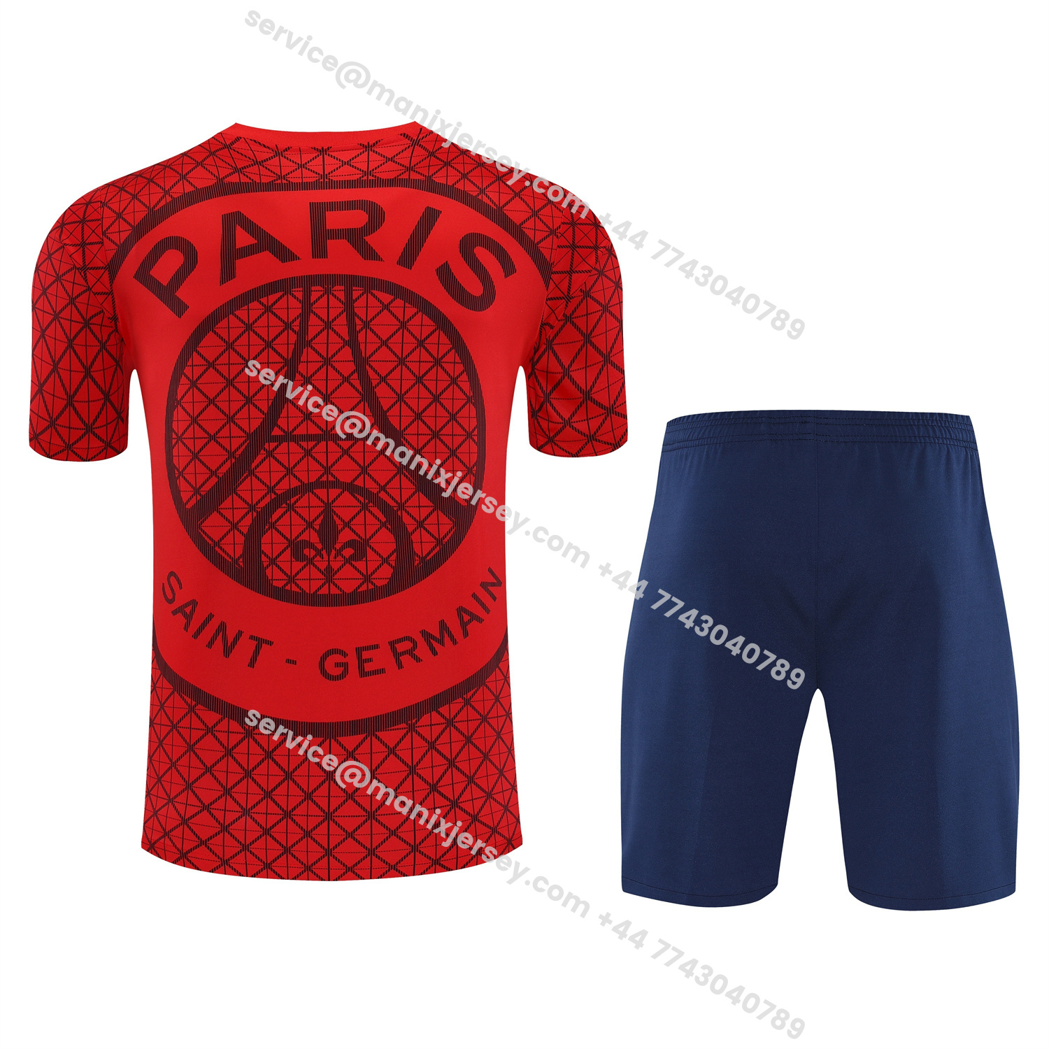 ManixJersey.com | Paris Saint-Germain PSG 25-26 Short-Sleeve Training Set - Red Top & Deep Blue Shorts -Customize Name, Number and Patch | Worldwide Shipping