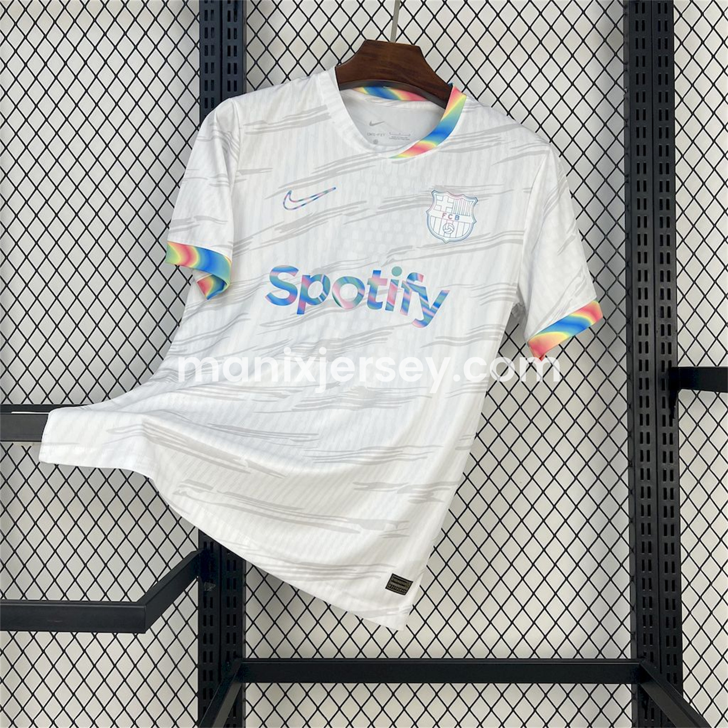 ManixJersey.com | Barcelona 25-26 Colored Cuffs White Jersey - Fans Version -Customize Name, Number and Patch | Worldwide Shipping
