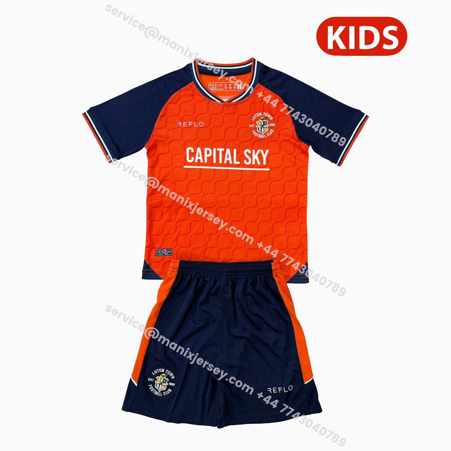 ManixJersey.com | Luton Town 25-26 Home Kids Kit -Customize Name, Number and Patch | Worldwide Shipping