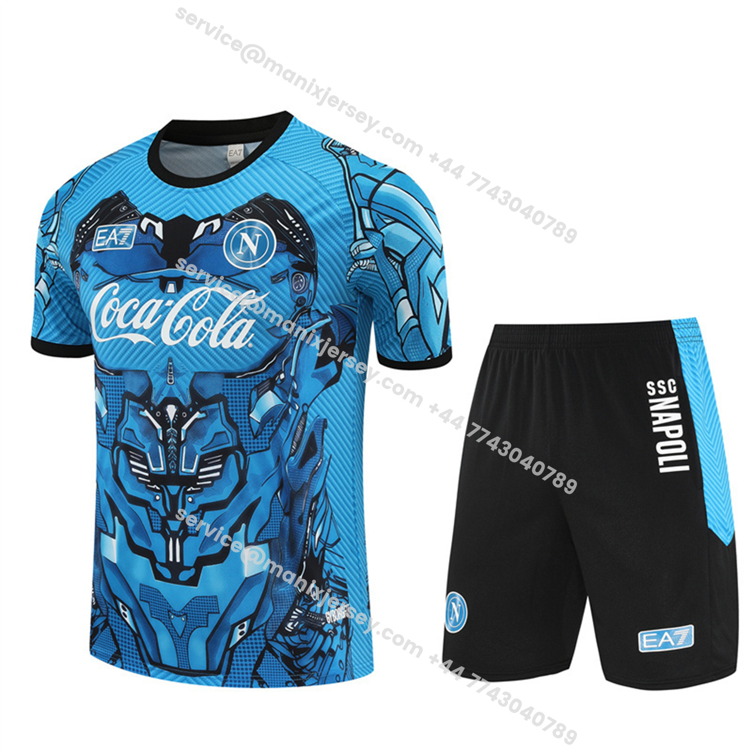 ManixJersey.com | Napoli 25-26 Short-Sleeve Training Set - Blue Mecha Top & Black Shorts -Customize Name, Number and Patch | Worldwide Shipping