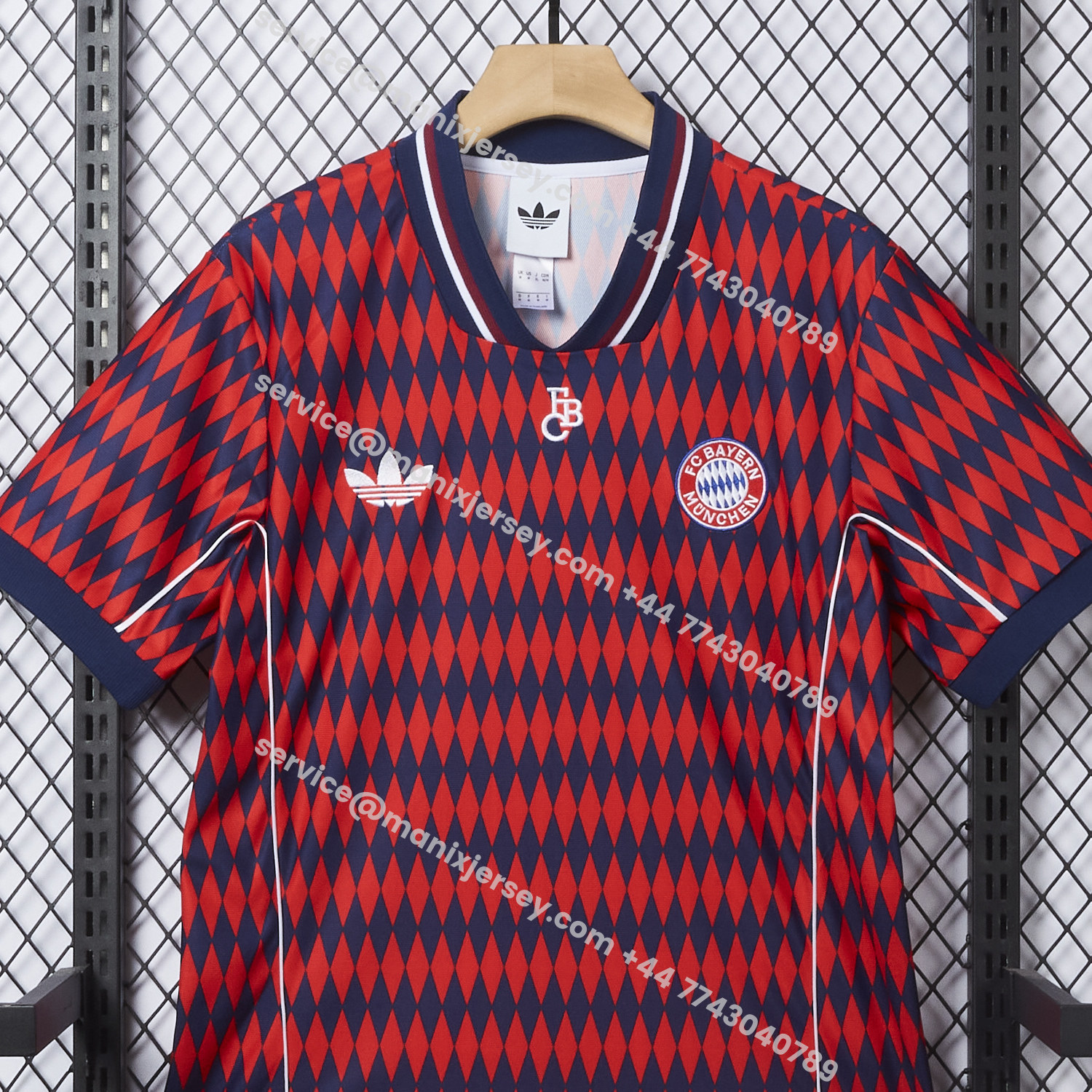 ManixJersey.com | Bayern Munich 25-26 Trefoil Retro Style Red And Deep Blue Jersey - Fans Version -Customize Name, Number and Patch | Worldwide Shipping