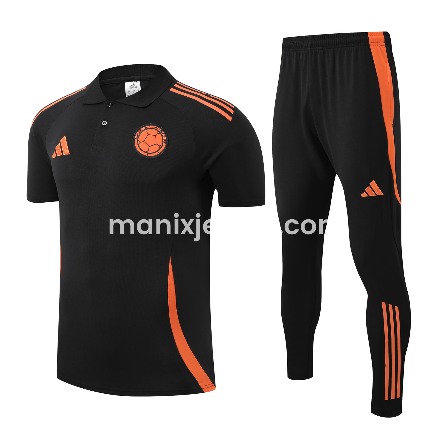 ManixJersey.com | Colombia 25-26 POLO Short-Sleeve Training Set - Black Top and Pants -Customize Name, Number and Patch | Worldwide Shipping