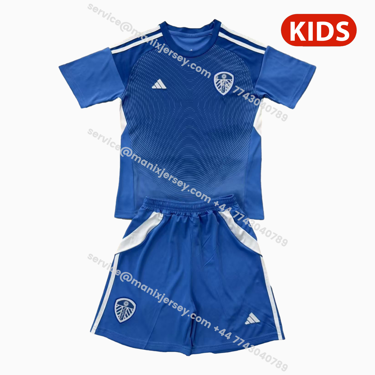 ManixJersey.com | Leeds United 25-26 Blue Goalkeeper Kids Kit -Customize Name, Number and Patch | Worldwide Shipping