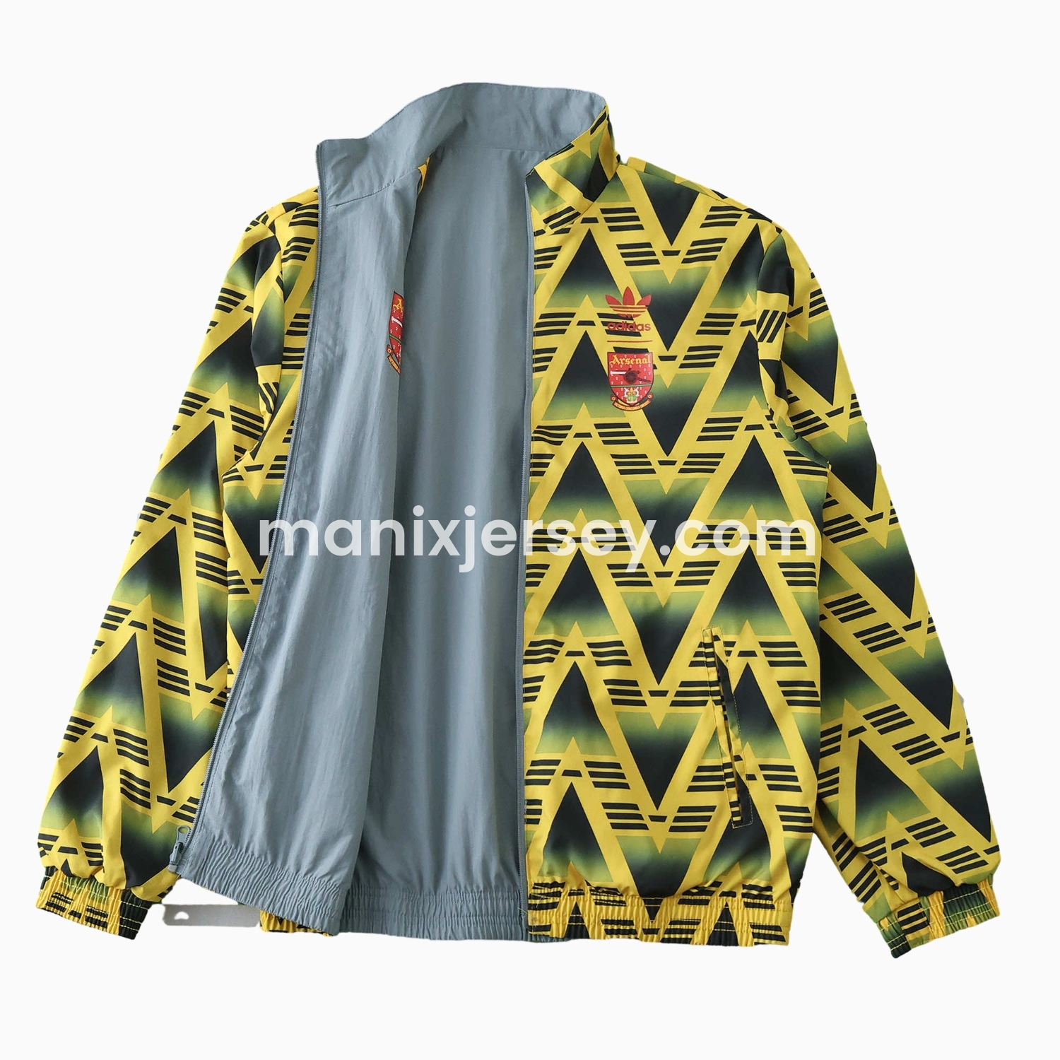 ManixJersey.com | Retro Arsenal 1991-93 Away Double Sided Reversible Windbreaker - Yellow & Grey -Customize Name, Number and Patch | Worldwide Shipping