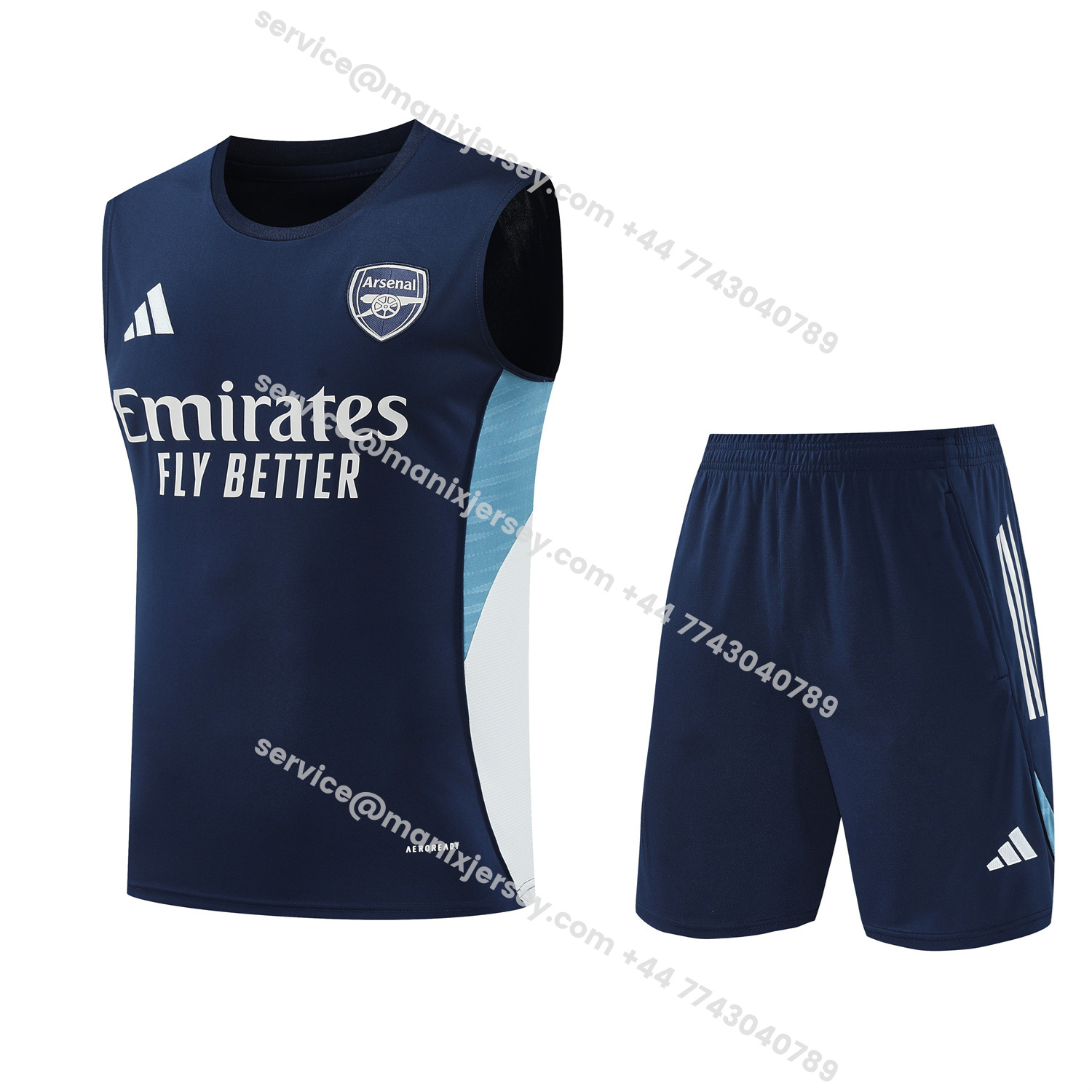 ManixJersey.com | Arsenal 25-26 Vest Training Set - Deep Blue Vest and Shorts -Customize Name, Number and Patch | Worldwide Shipping