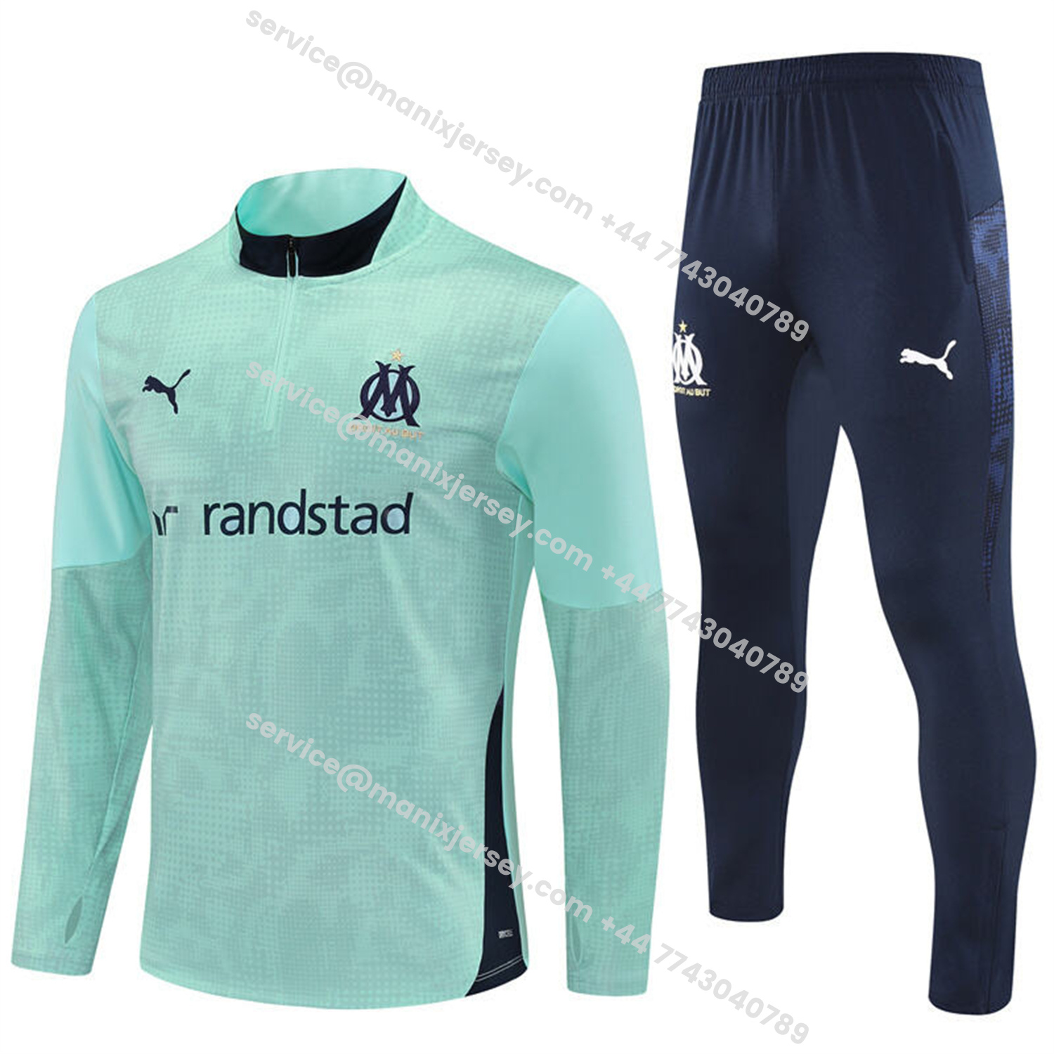 ManixJersey.com | Marseille 25-26 Long Sleeve Training Set - Nattierblue Top & Deep Blue Pants -Customize Name, Number and Patch | Worldwide Shipping