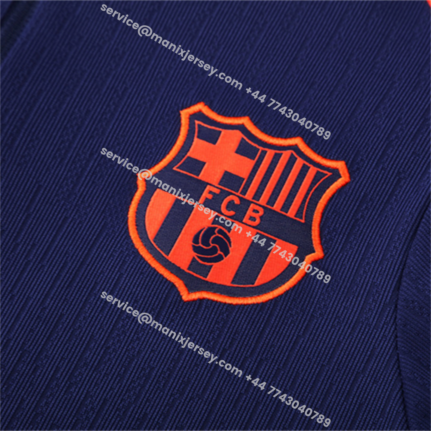 ManixJersey.com | Barcelona 25-26 Kids Long Sleeve Training Set - Royal Blue Top Orange Sponsor & Royal Blue Pants -Customize Name, Number and Patch | Worldwide Shipping