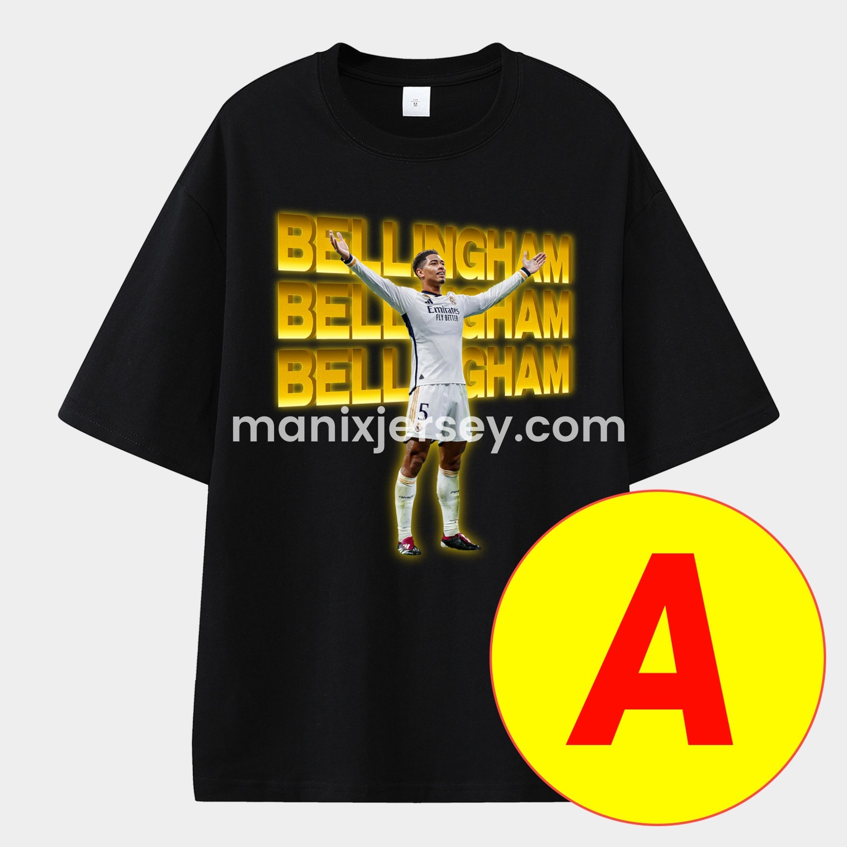 ManixJersey.com | Bellingham Real Madrid England Unisex Pure Cotton T-shirt -Customize Name, Number and Patch | Worldwide Shipping