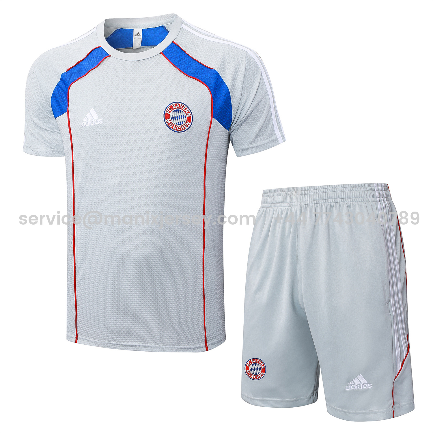 ManixJersey.com | Bayern Munich 25-26 Short-Sleeve Training Set - Grey Throwback Top & Shorts -Customize Name, Number and Patch | Worldwide Shipping