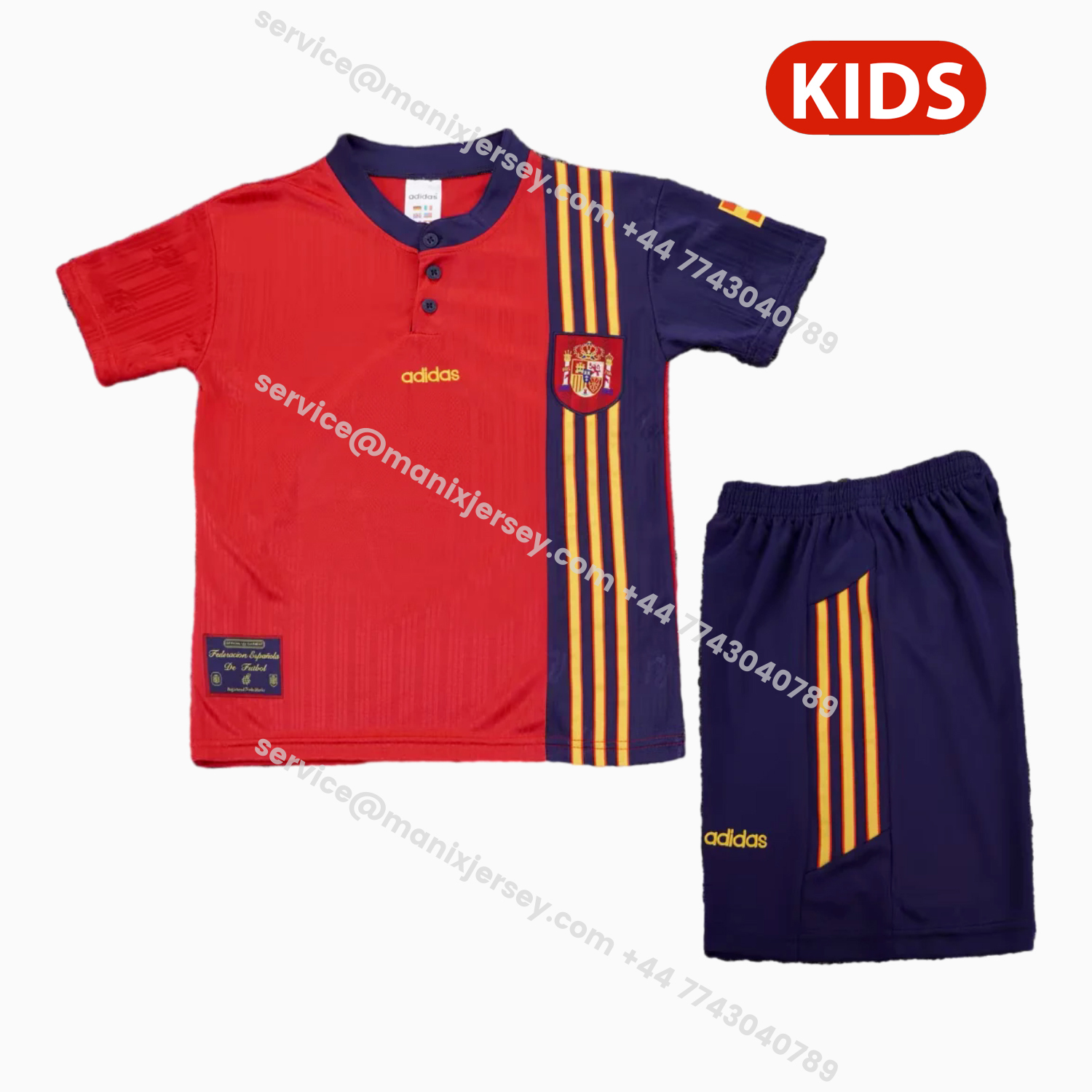 ManixJersey.com | Retro Spain 1996 Home Kids Kit -Customize Name, Number and Patch | Worldwide Shipping
