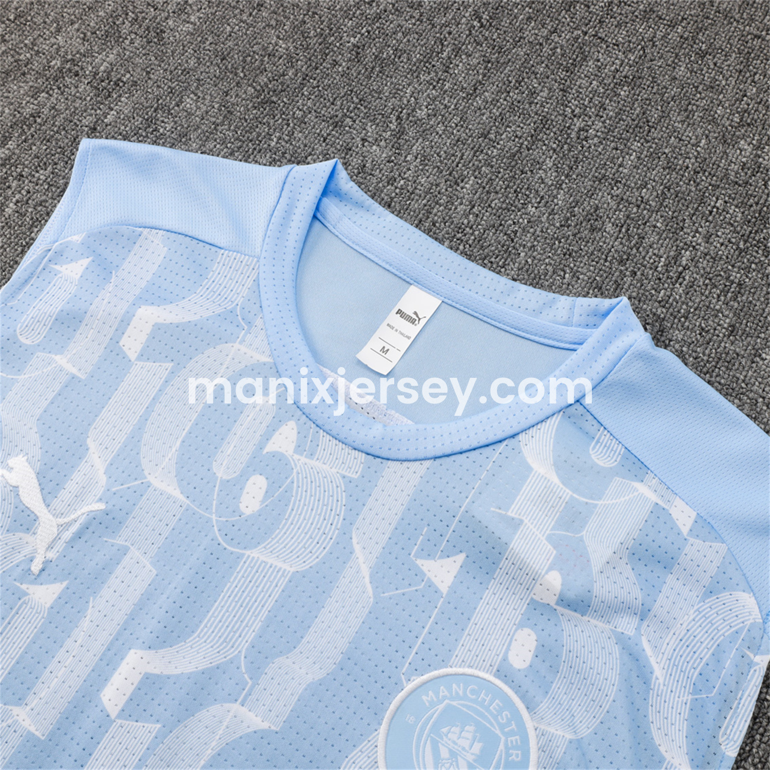 ManixJersey.com | Manchester City 25-26 Vest Training Set - Sky Blue Vest and Deep Blue Shorts -Customize Name, Number and Patch | Worldwide Shipping