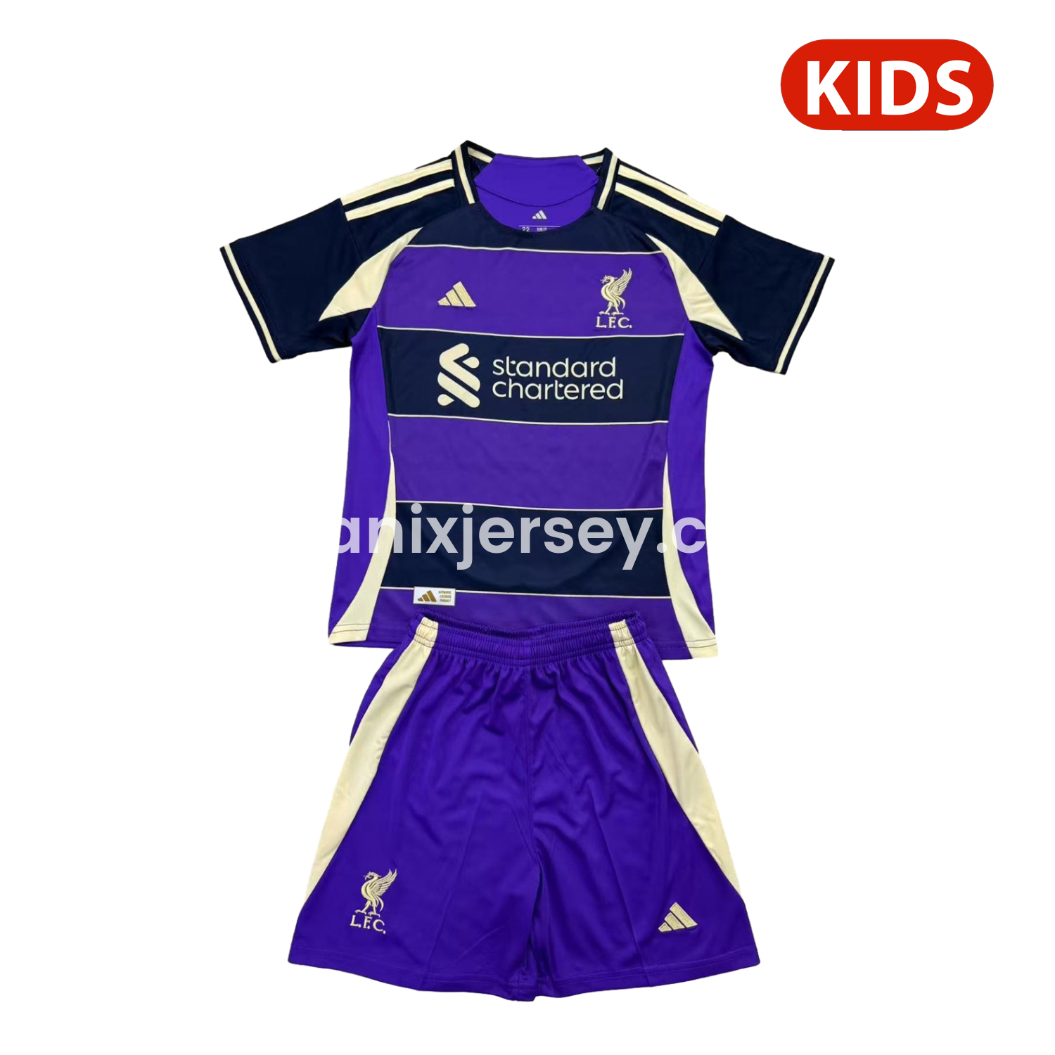 ManixJersey.com | Liver.pool 25-26 Purple Dark Blue Horizontal Stripes Concept Kids Kit -Customize Name, Number and Patch | Worldwide Shipping