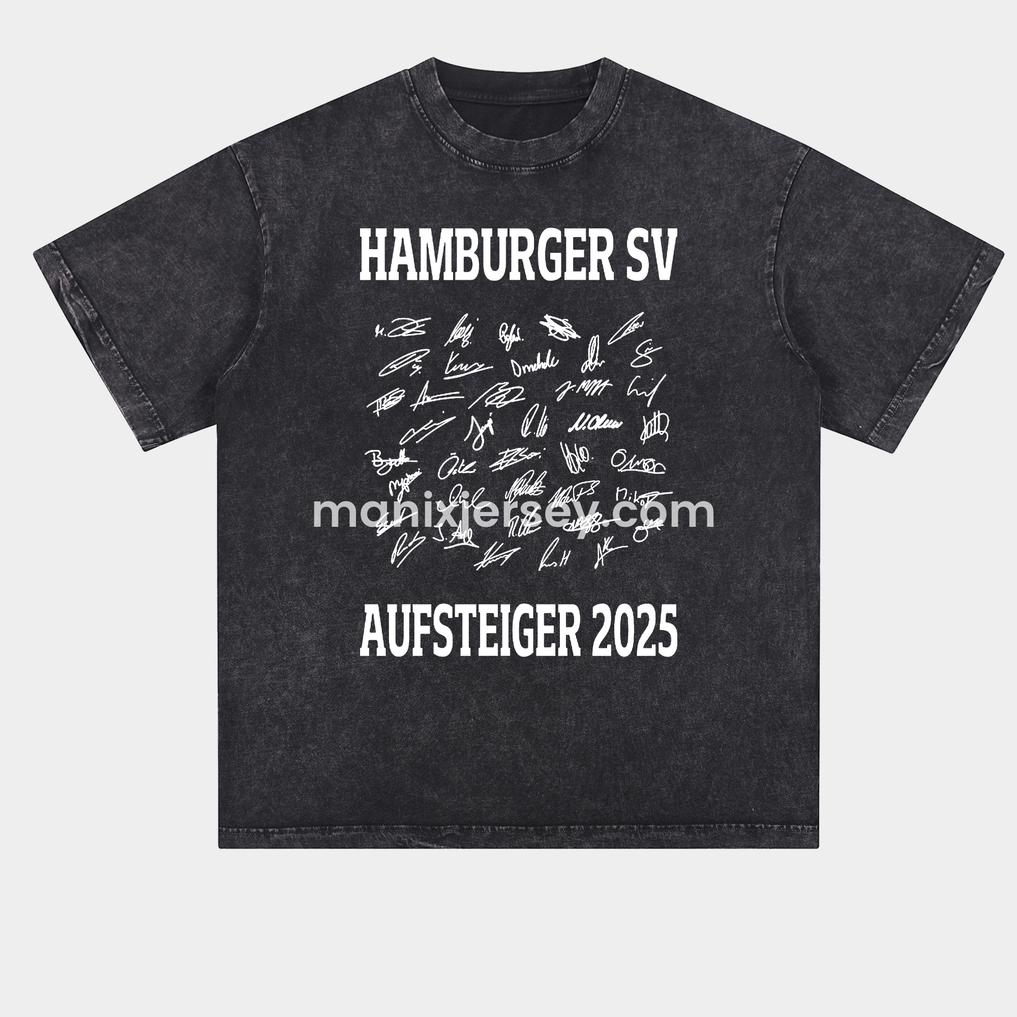 ManixJersey.com | Hamburger SV AUFSTIEG 2025 Team Signatures Oversized Washed T-Shirt -Customize Name, Number and Patch | Worldwide Shipping