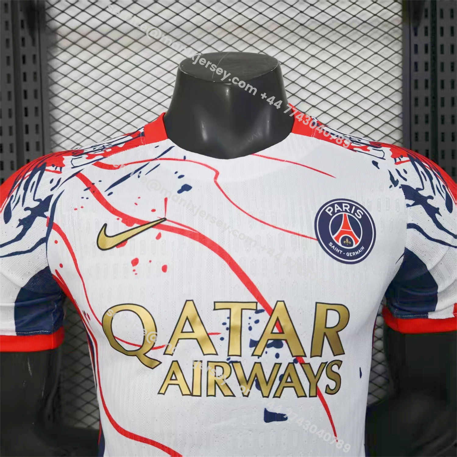 ManixJersey.com | Paris Saint-Germain PSG 25-26 Red And Blue Lines White Special Jersey - Player Version -Customize Name, Number and Patch | Worldwide Shipping