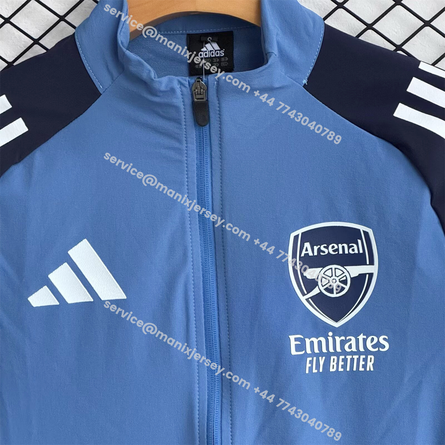 ManixJersey.com | Arsenal 25-26 Windbreaker Training Set - Blue Top and Black Pants -Customize Name, Number and Patch | Worldwide Shipping
