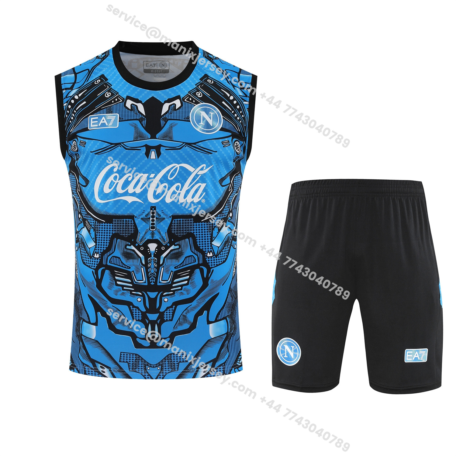 ManixJersey.com | Napoli 25-26 Vest Training Set - Blue Mecha Vest & Black Shorts -Customize Name, Number and Patch | Worldwide Shipping