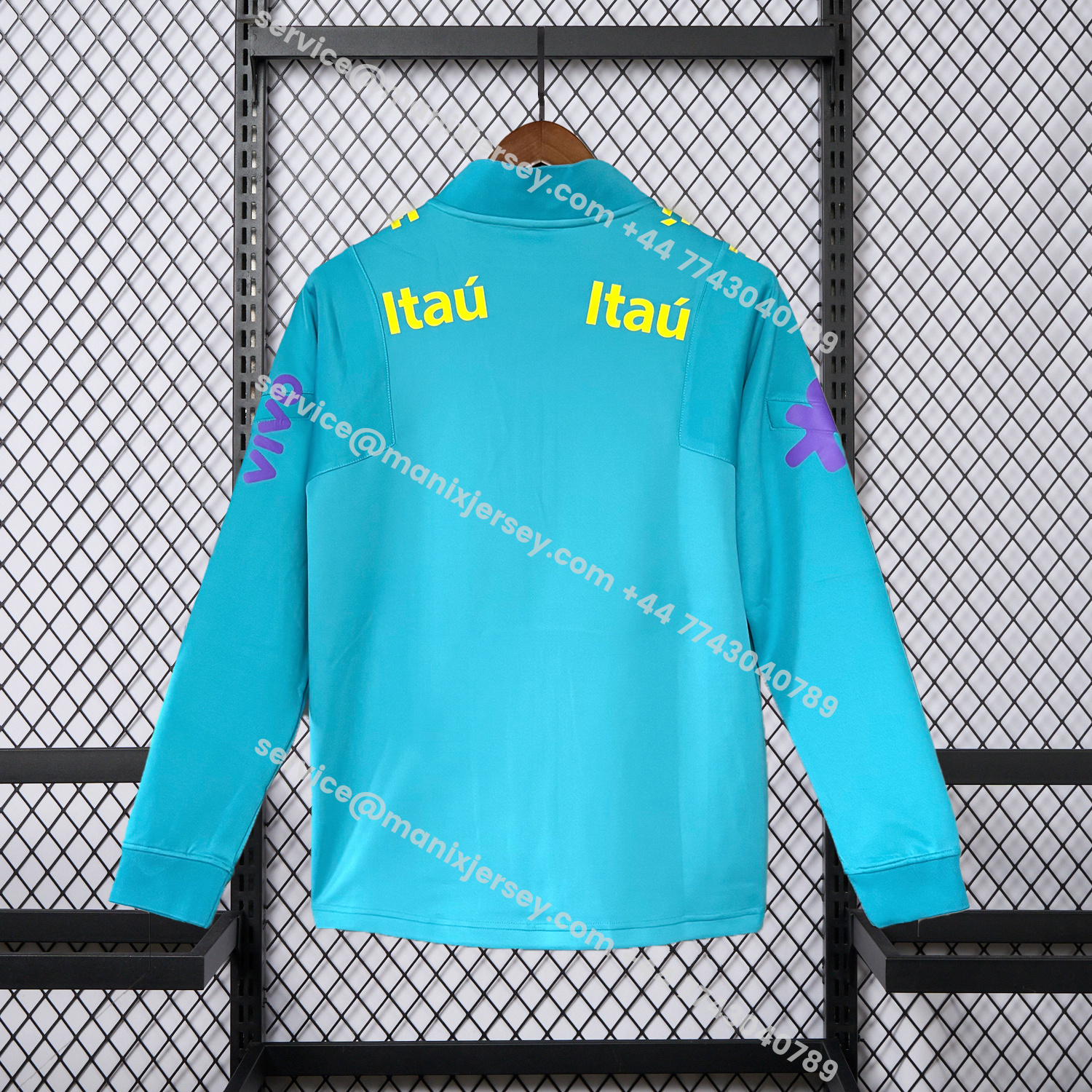 ManixJersey.com | Retro Brazil 2022 Pre-Match Cyan Unsponsored Windbreaker -Customize Name, Number and Patch | Worldwide Shipping