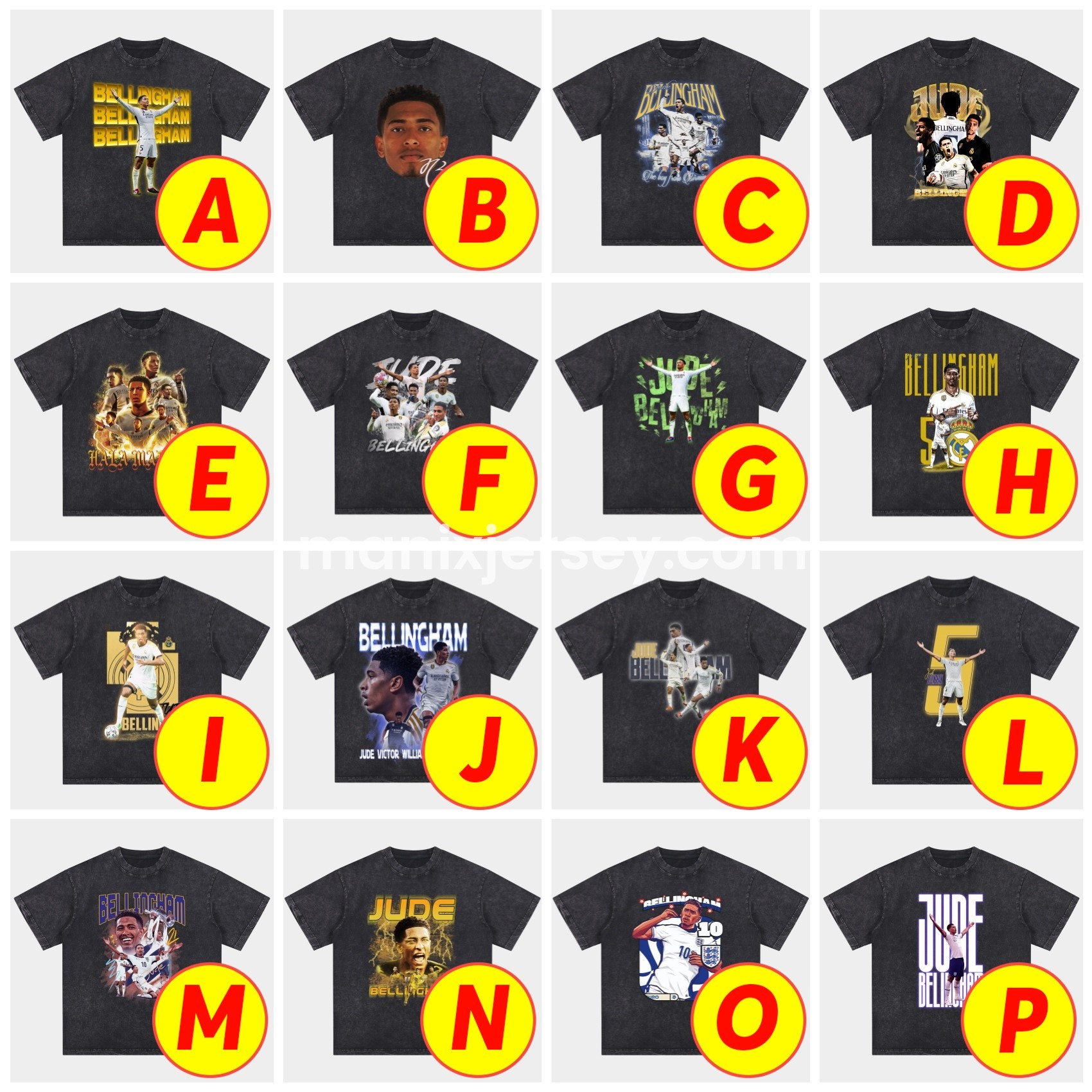 ManixJersey.com | Bellingham Real Madrid England Oversized Washed T-Shirt -Customize Name, Number and Patch | Worldwide Shipping