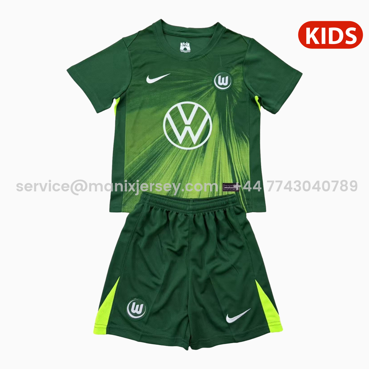 ManixJersey.com | Wolfsburg 25-26 Home Kids Kit -Customize Name, Number and Patch | Worldwide Shipping