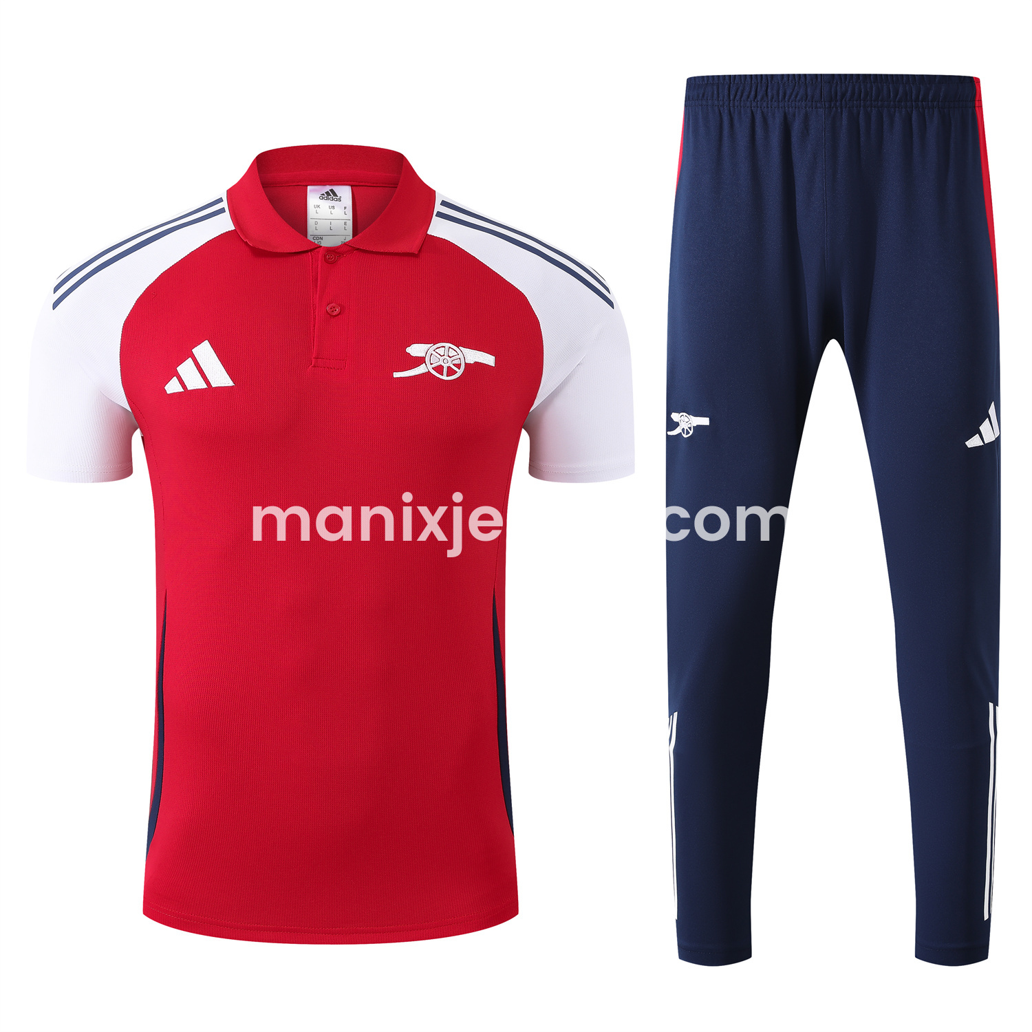 ManixJersey.com | Arsenal 25-26 POLO Short-Sleeve Training Set - Red Top and Deep Blue Pants -Customize Name, Number and Patch | Worldwide Shipping