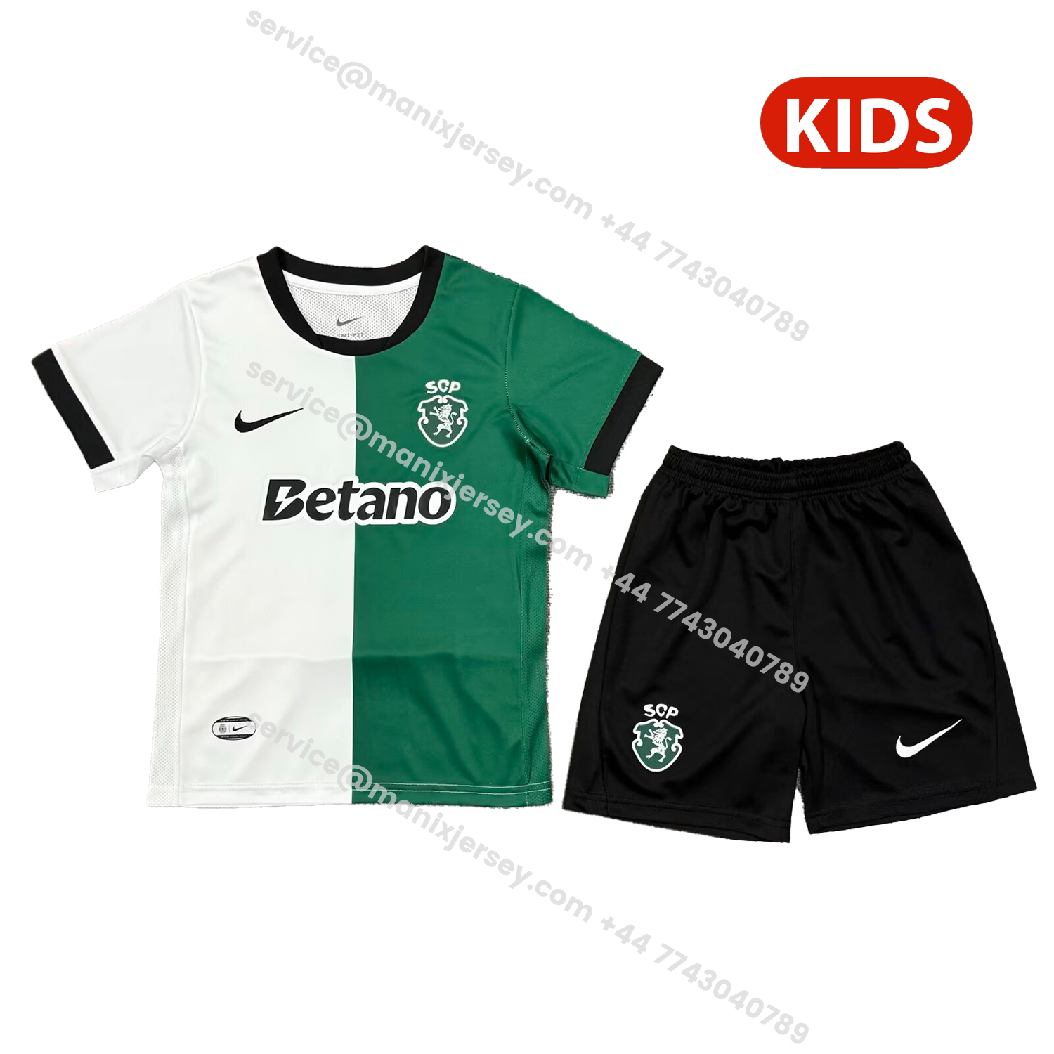 ManixJersey.com | Sporting CP 25-26 Green And White Special Kids Kit -Customize Name, Number and Patch | Worldwide Shipping