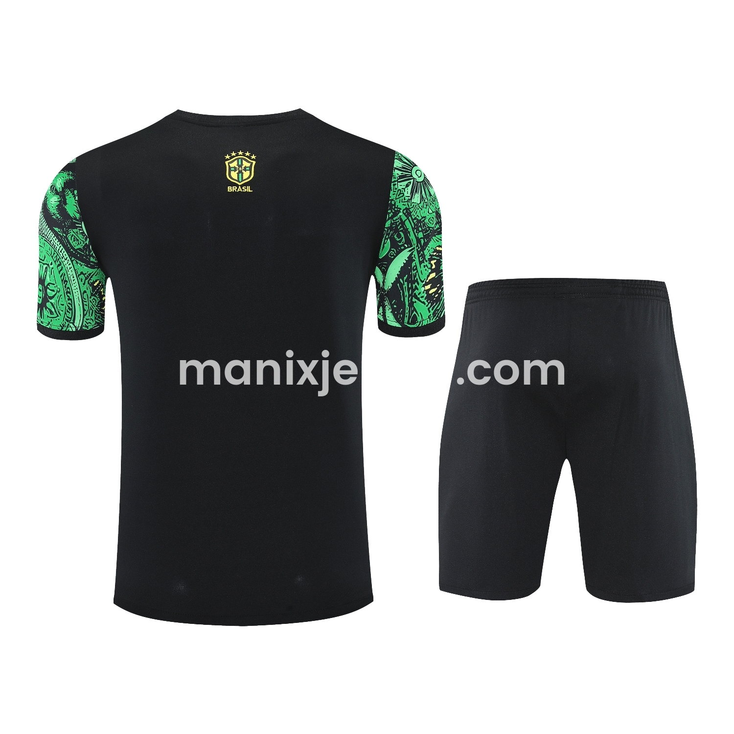 ManixJersey.com | Brazil 25-26 Green Jesus Statue Short-Sleeve Training Set - Green Top & Black Shorts -Customize Name, Number and Patch | Worldwide Shipping