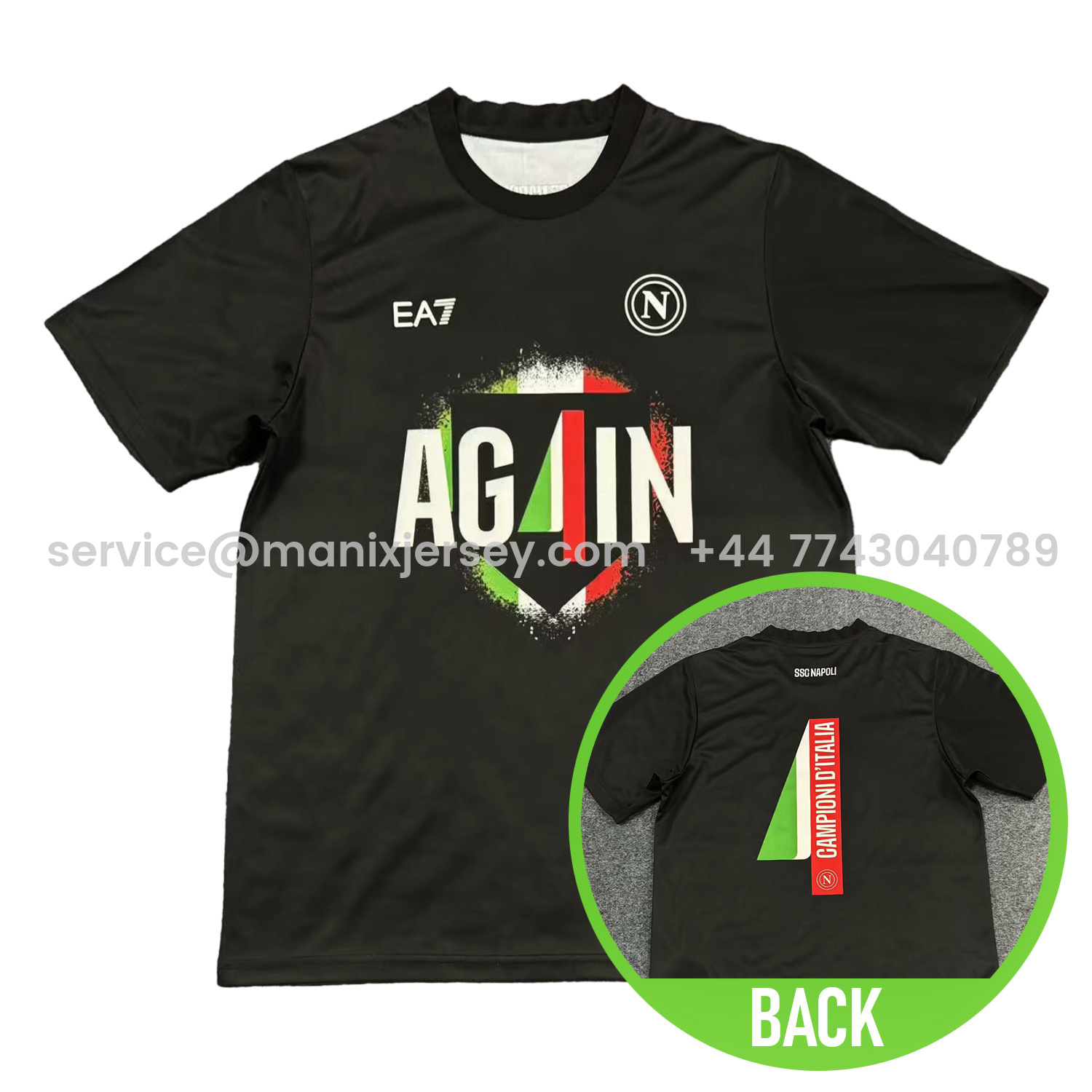 ManixJersey.com | Napoli 2025 Serie A Champions Commemorative Black T-Shirt -Customize Name, Number and Patch | Worldwide Shipping