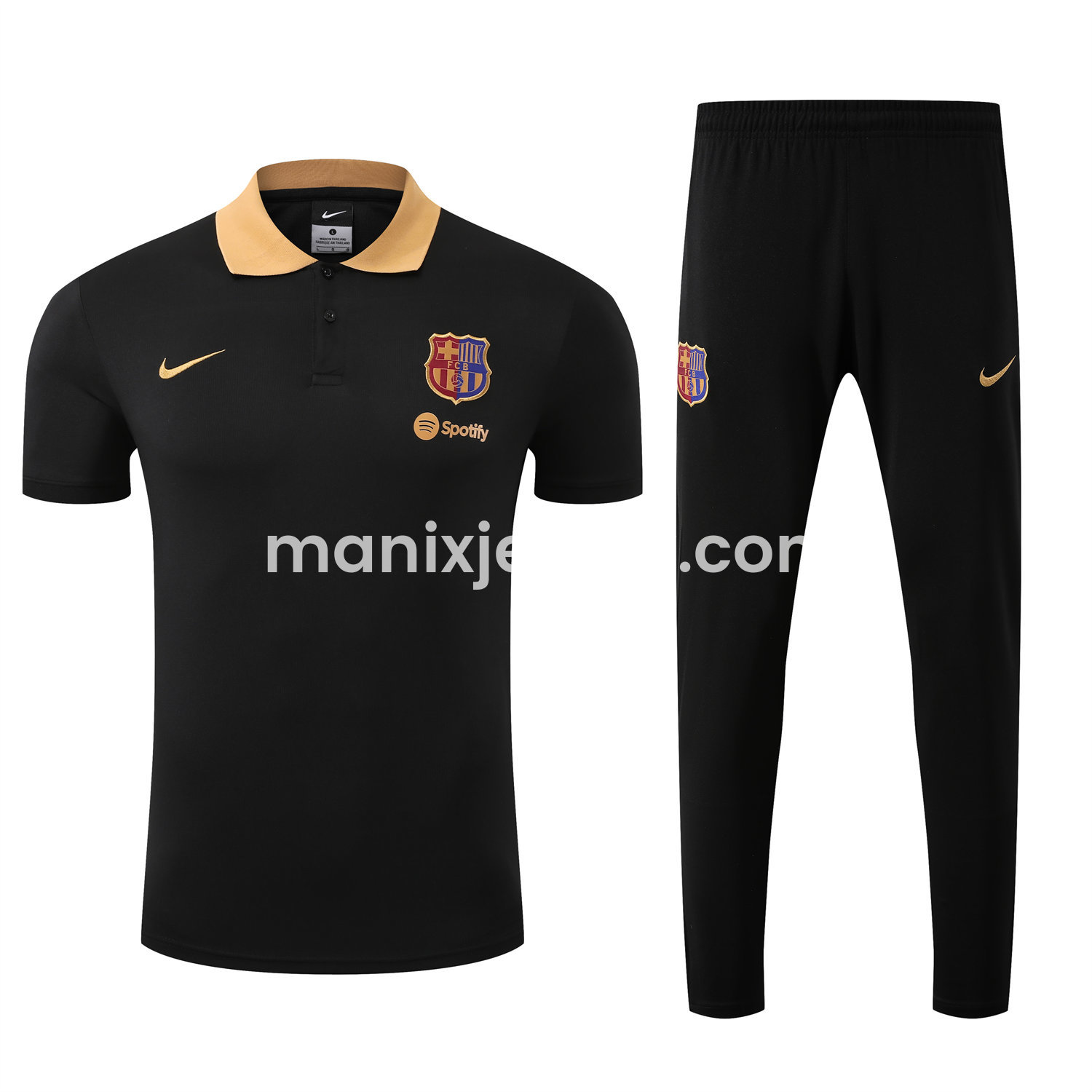 ManixJersey.com | Barcelona 25-26 POLO Short-Sleeve Training Set - Black Top and Pants -Customize Name, Number and Patch | Worldwide Shipping
