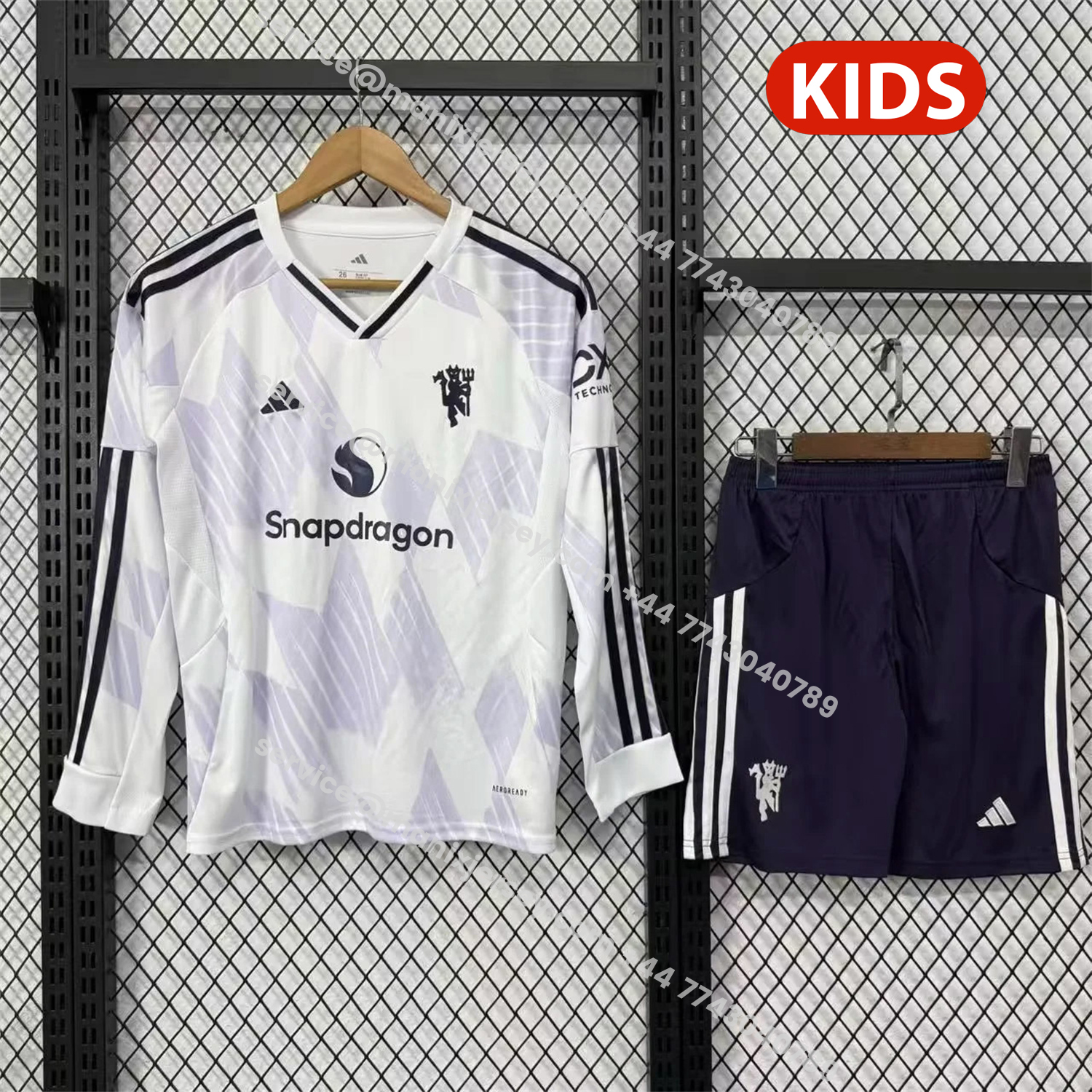 ManixJersey.com | Manchester United 25-26 Away Long Sleeves Kids Kit -Customize Name, Number and Patch | Worldwide Shipping
