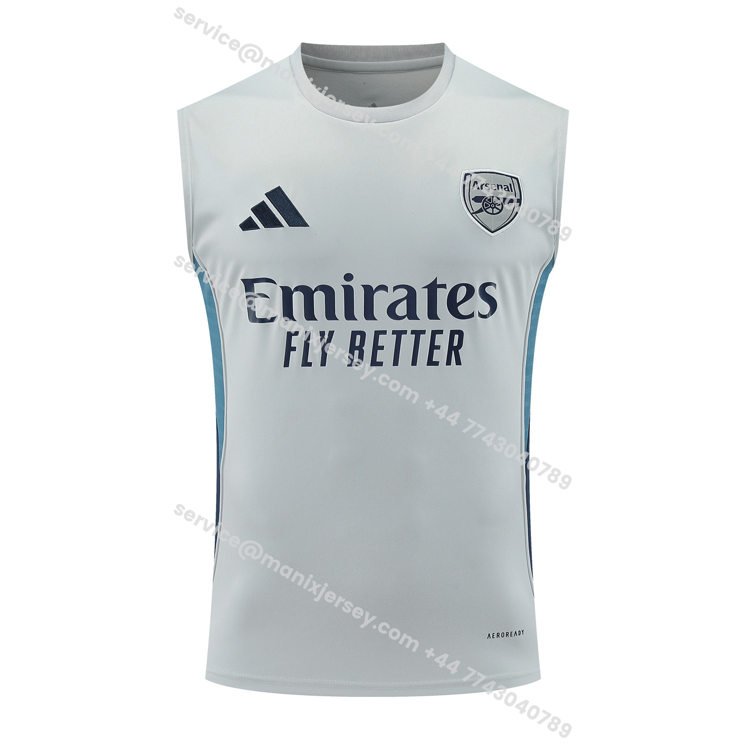 ManixJersey.com | Arsenal 25-26 Vest Training Set - Grey Top & Deep Blue Shorts -Customize Name, Number and Patch | Worldwide Shipping