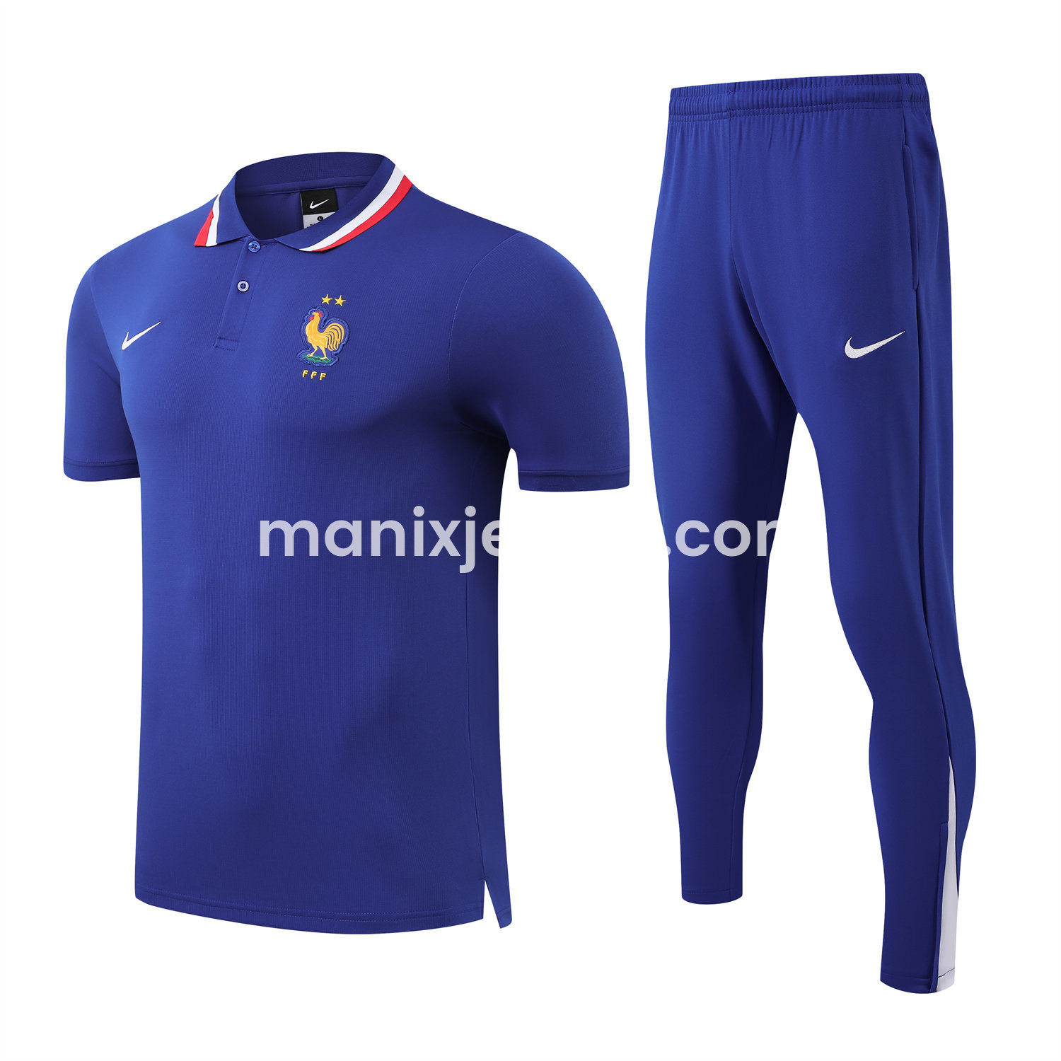 ManixJersey.com | France 25-26 POLO Short-Sleeve Training Set - Blue Top and Pants -Customize Name, Number and Patch | Worldwide Shipping