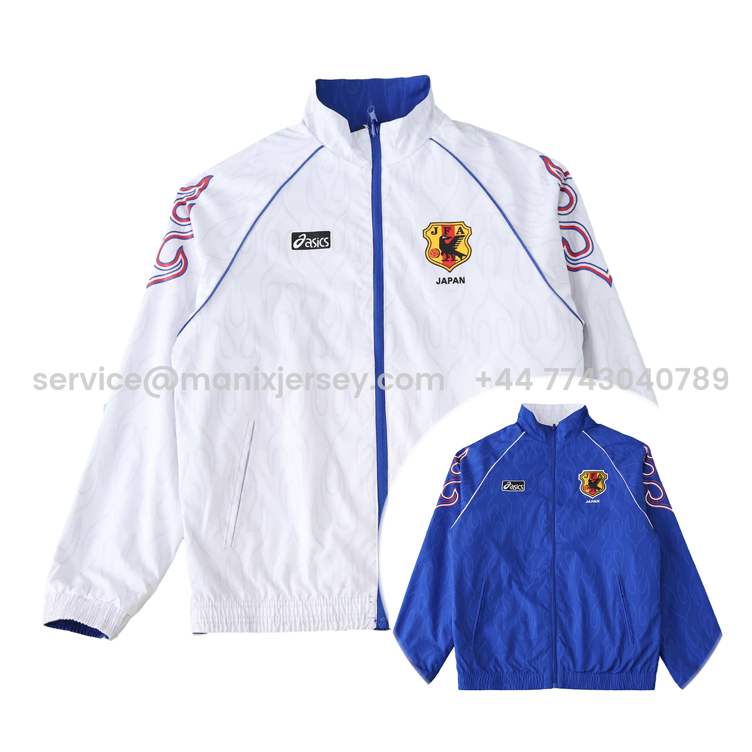 ManixJersey.com | Retro Japan 1998 Throwback Double Sided Reversible Windbreaker - White & Blue -Customize Name, Number and Patch | Worldwide Shipping
