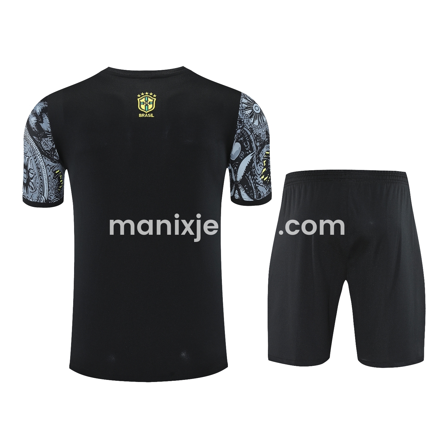ManixJersey.com | Brazil 25-26 Gray Jesus Statue Short-Sleeve Training Set - Gray Top & Black Shorts -Customize Name, Number and Patch | Worldwide Shipping