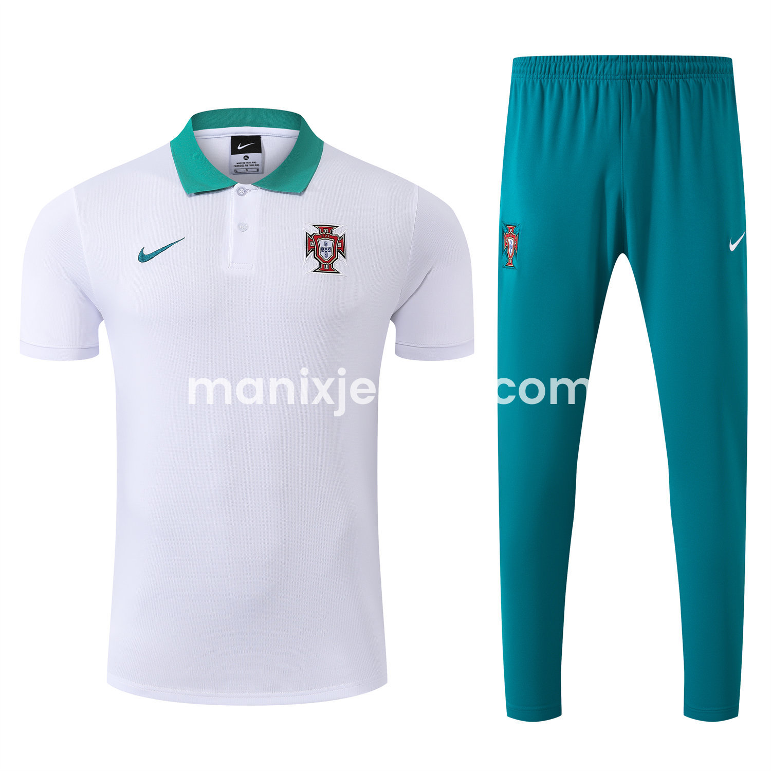 ManixJersey.com | Portugal 25-26 POLO Short-Sleeve Training Set - White Top and Blue Pants -Customize Name, Number and Patch | Worldwide Shipping