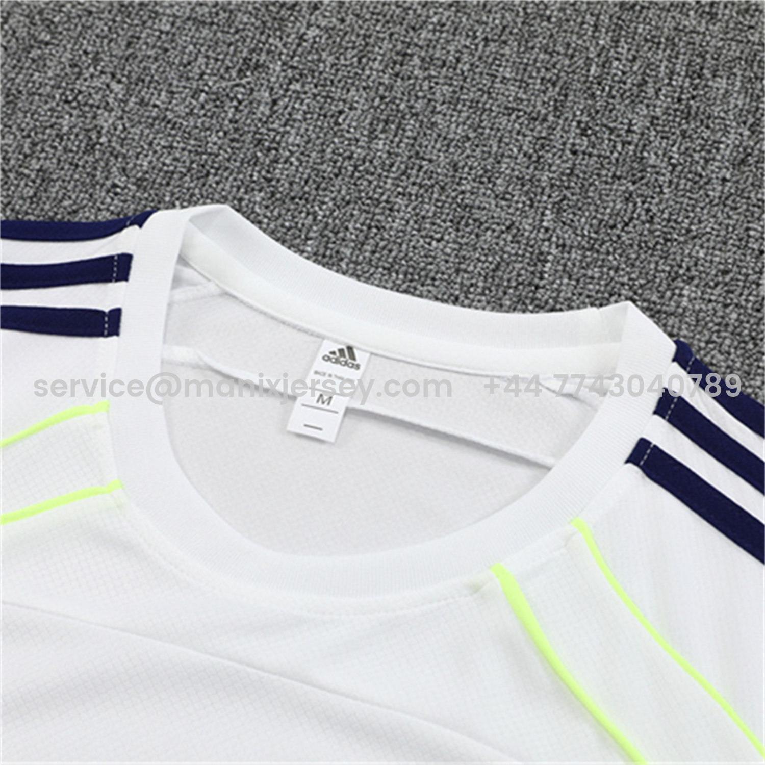 ManixJersey.com | Real Madrid 25-26 Kids Short-Sleeve Training Set - White Urban Purist Style Top and Blue Shorts -Customize Name, Number and Patch | Worldwide Shipping
