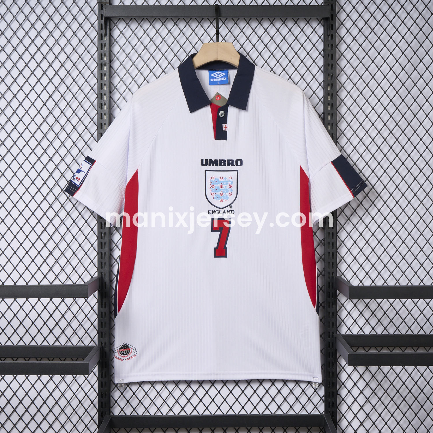 ManixJersey.com | Retro England 1998 Home Jersey -Customize Name, Number and Patch | Worldwide Shipping
