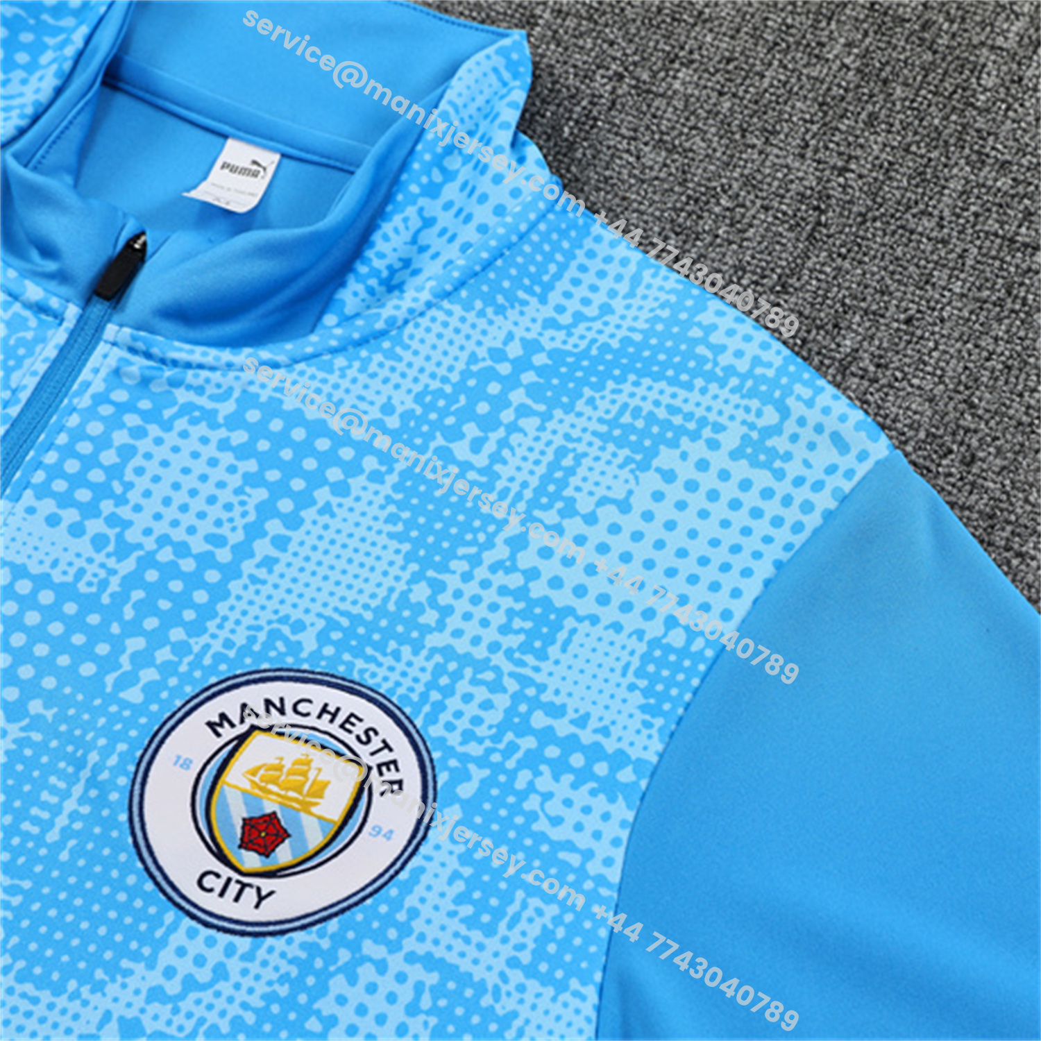 ManixJersey.com | Manchester City 25-26 Long Sleeve Training Set -Light Blue Top & Deep Blue Pants -Customize Name, Number and Patch | Worldwide Shipping
