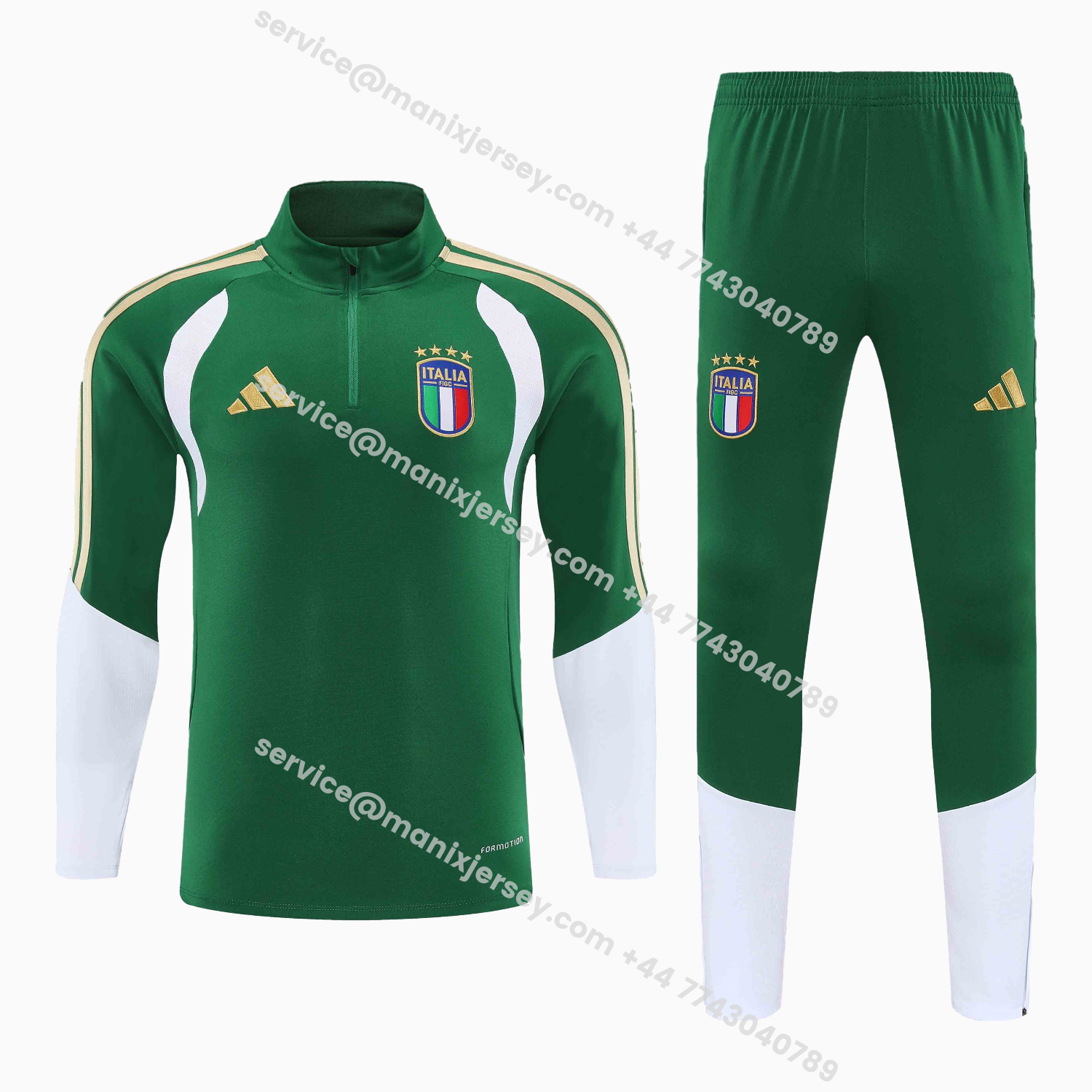 ManixJersey.com | Italy 2026 Kids Long Sleeve Training Set - Green Top & Pants -Customize Name, Number and Patch | Worldwide Shipping