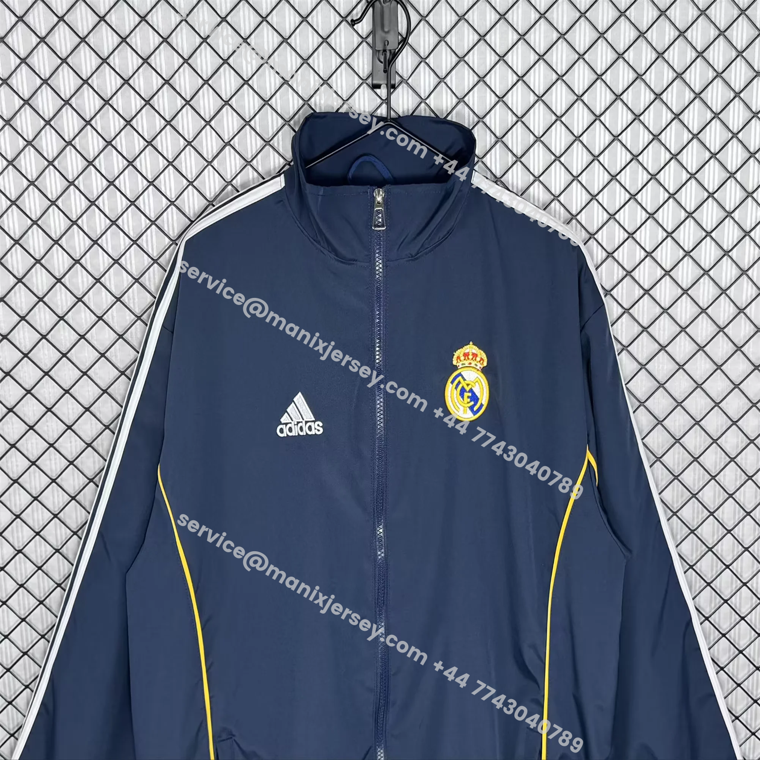 ManixJersey.com | Retro Real Madrid 1998-99 Third Windbreaker Jacket - Blue -Customize Name, Number and Patch | Worldwide Shipping