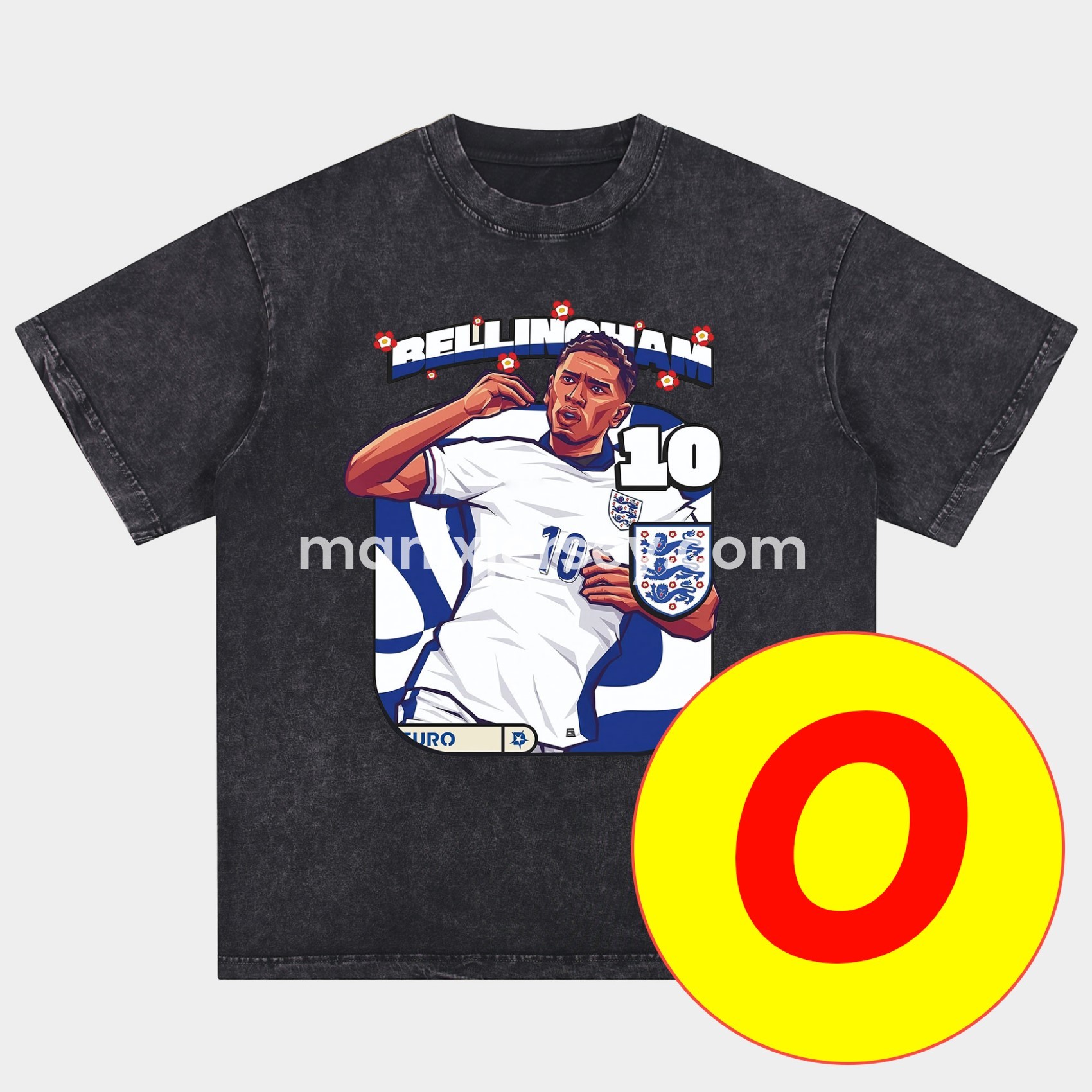 ManixJersey.com | Bellingham Real Madrid England Oversized Washed T-Shirt -Customize Name, Number and Patch | Worldwide Shipping