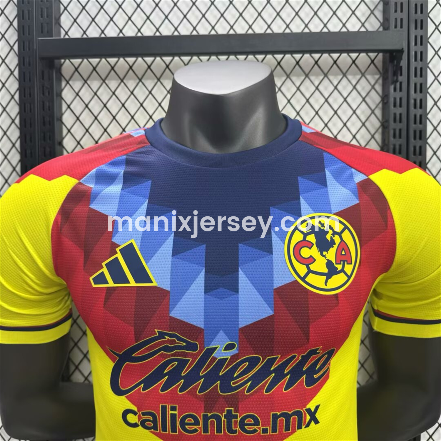 ManixJersey.com | Club América 25-26 Blue and Red V-Shaped Camouflage Yellow Jersey - Player Version -Customize Name, Number and Patch | Worldwide Shipping